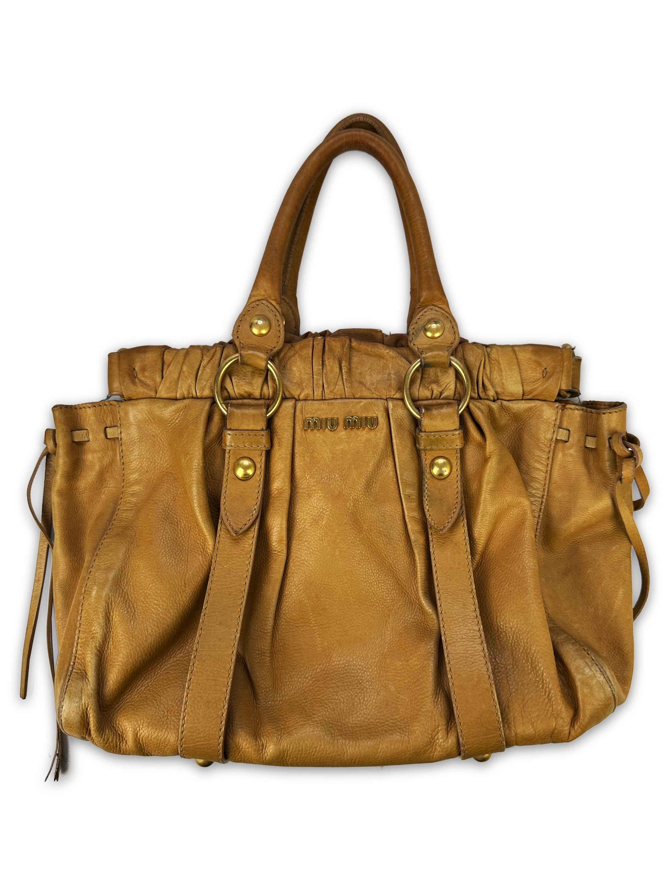 00s Miu Miu Warm Tone Leather ‘Tassel’ Hand Bag