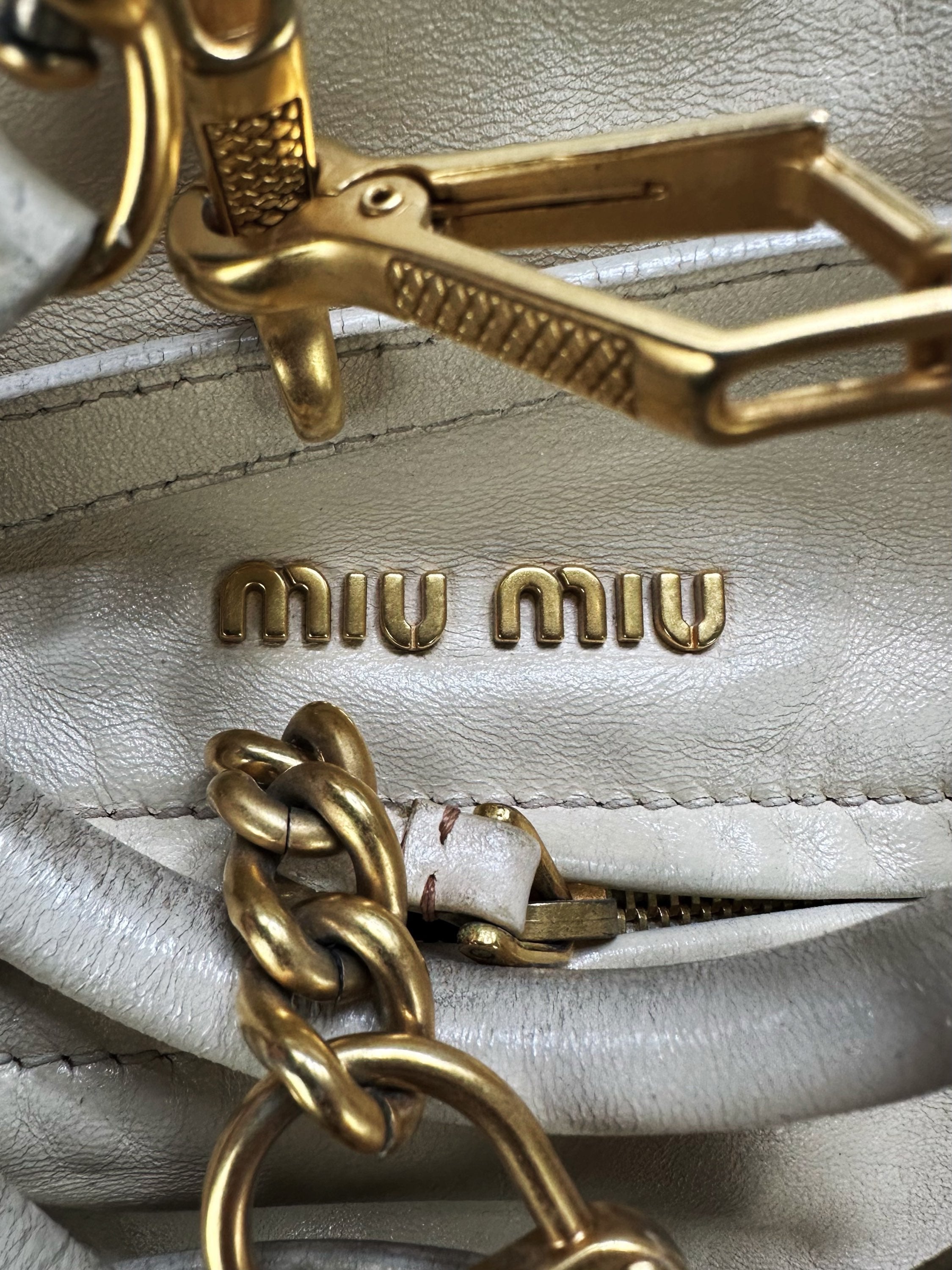 00s Miu Miu Gold ‘Key & Lock’ White Leather Handbag