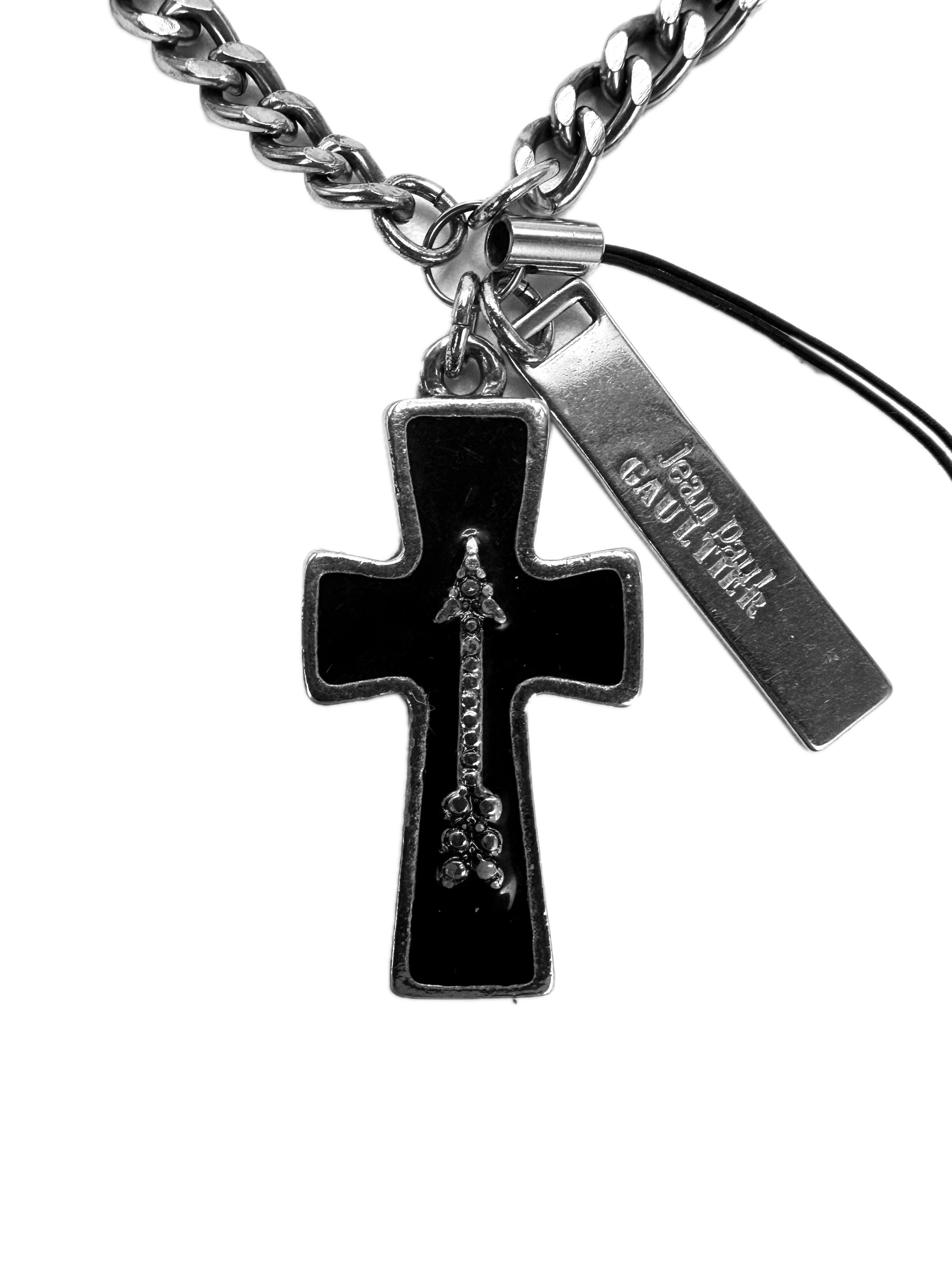 00s Jean Paul Gaultier Silver Cross Motif Cuban Link Keychain
