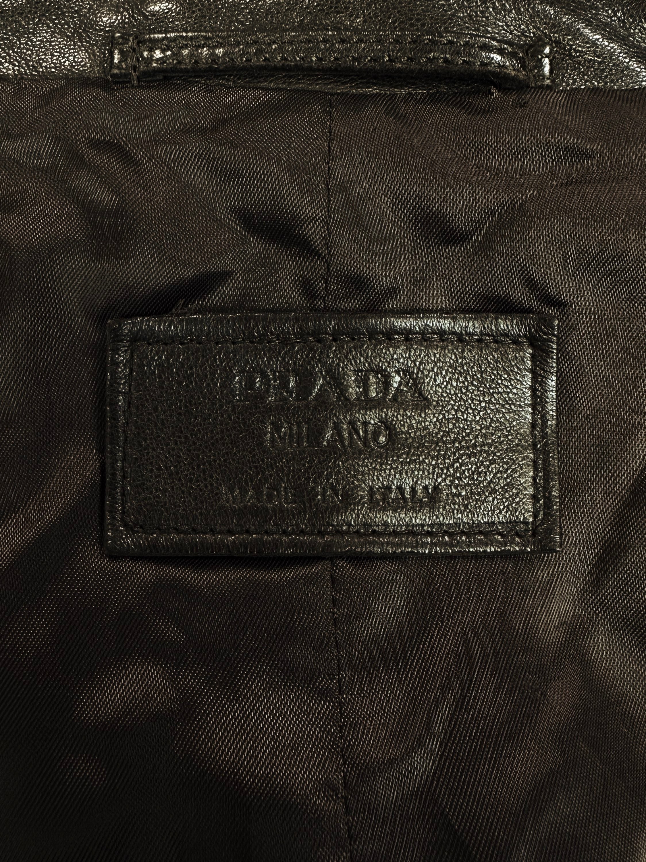 Prada Double Breasted Dark Brown Leather Blazer Jacket