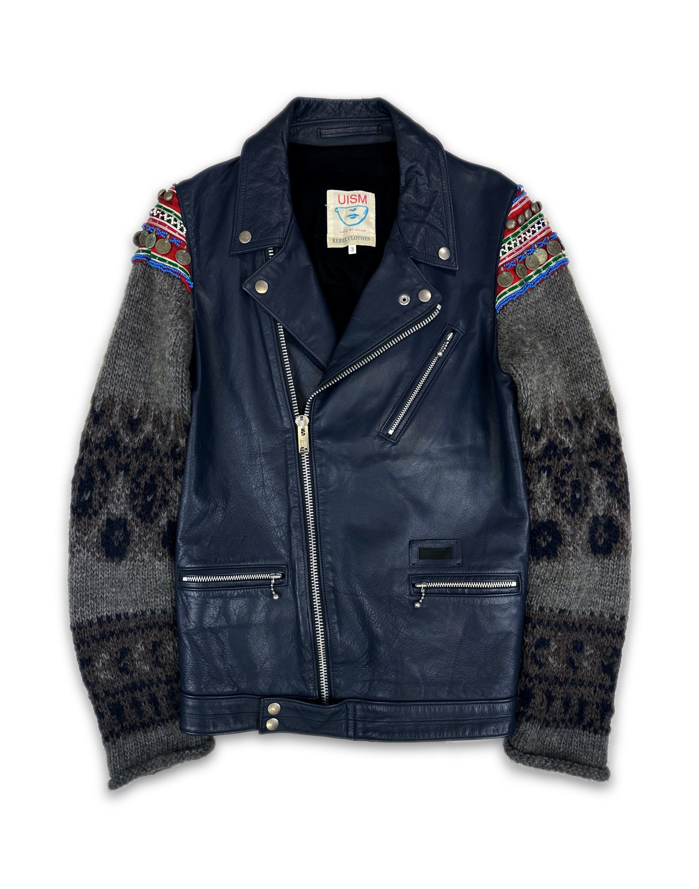 AW09 Undercover ‘Ethnic’ Navy Blue Leather Perfecto Jacket