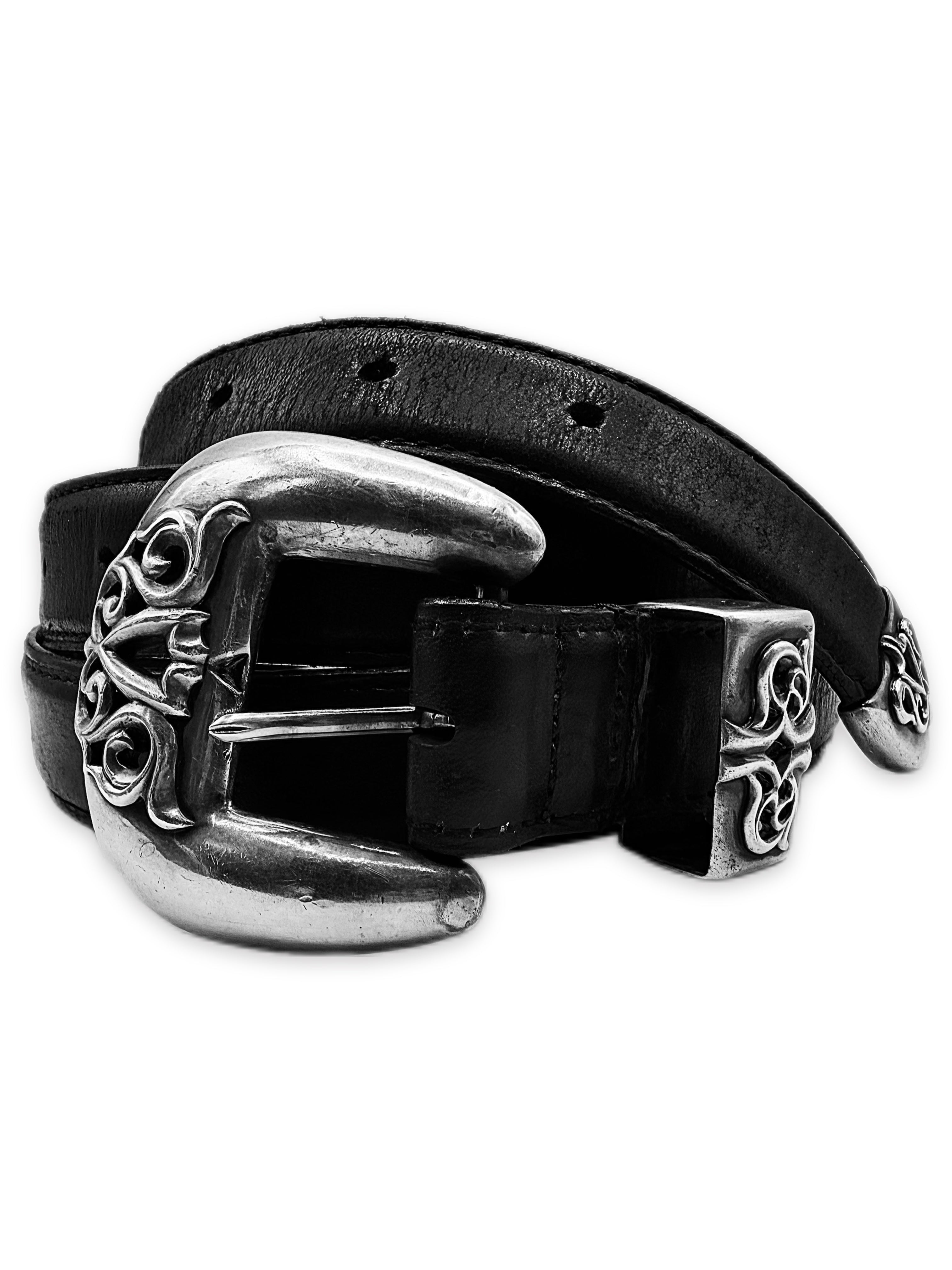 Chrome Hearts 3 Piece Western XXL 1 inch Black Leather Belt