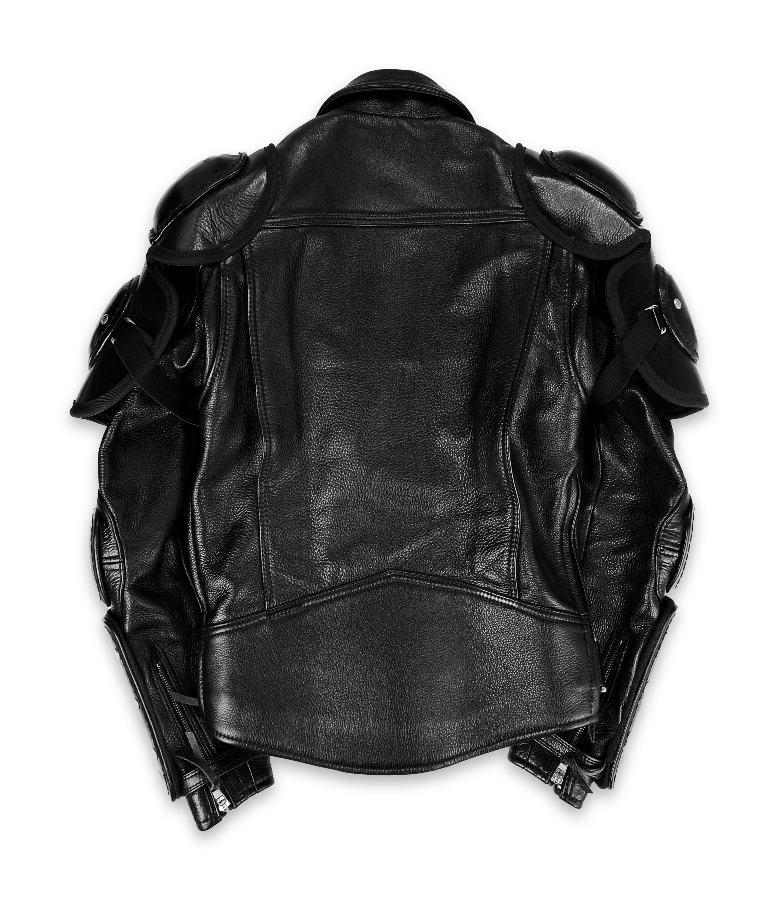 00s Kadoya ‘Battle Suit’ Armoured Black Leather Biker Jacket