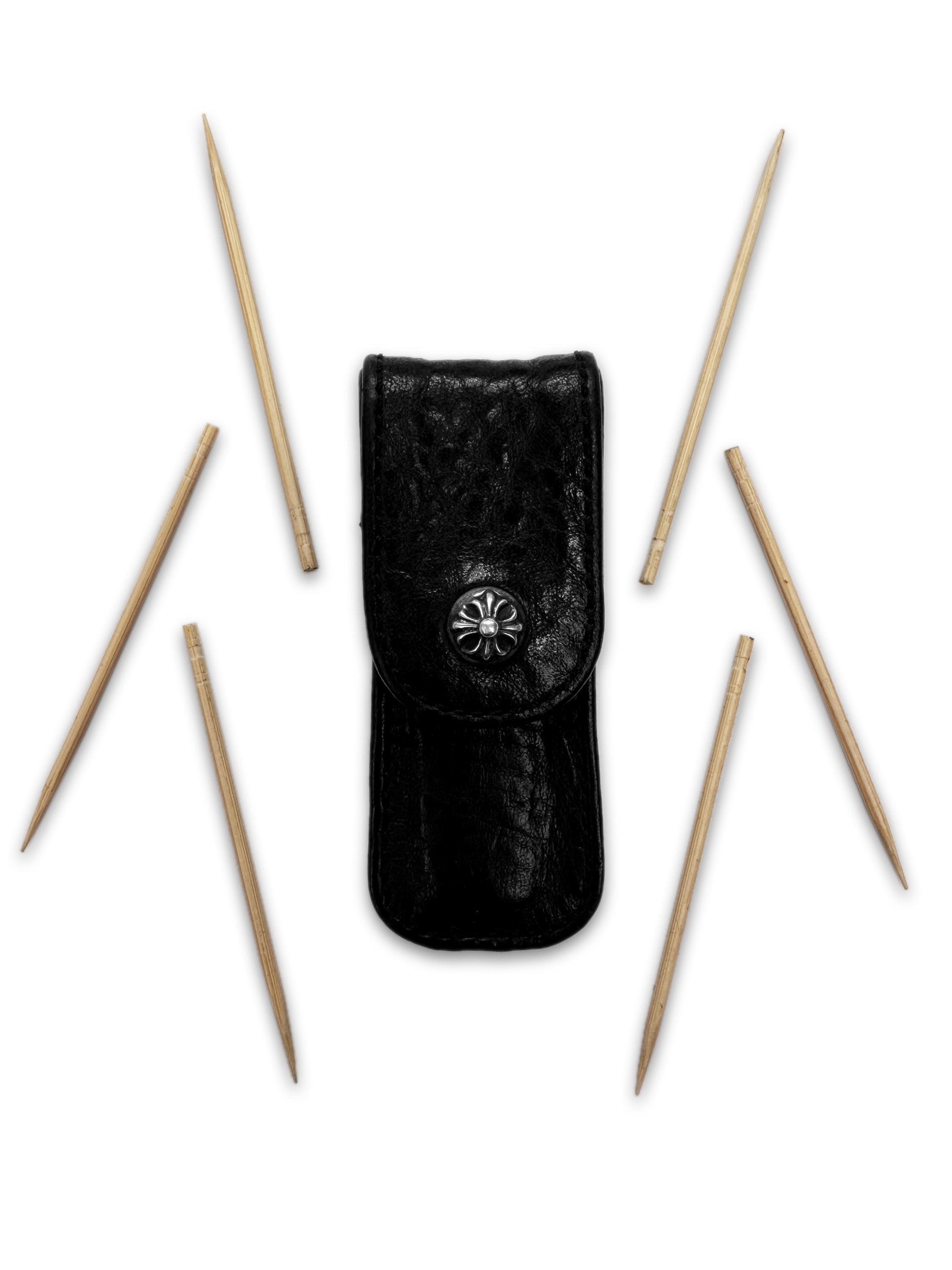 00s Chrome Hearts .925 Silver Black Leather Toothpick Holder