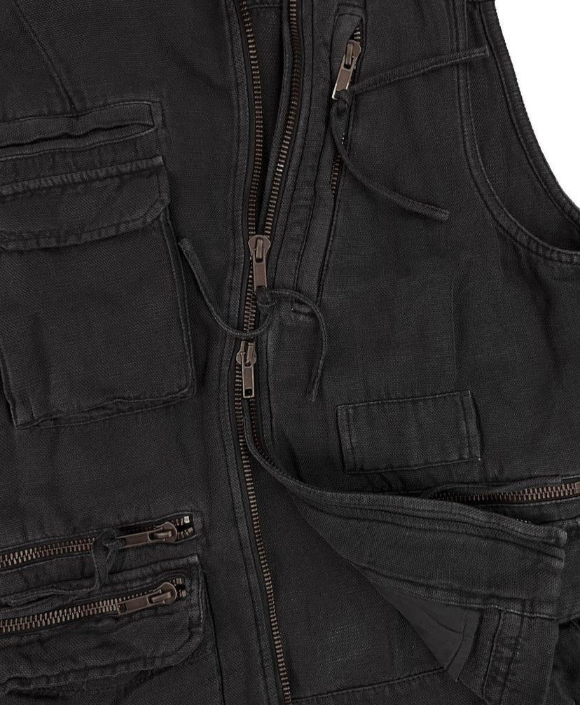 SS16 Haider Ackermann Asymmetrical Washed Denim Cargo Vest