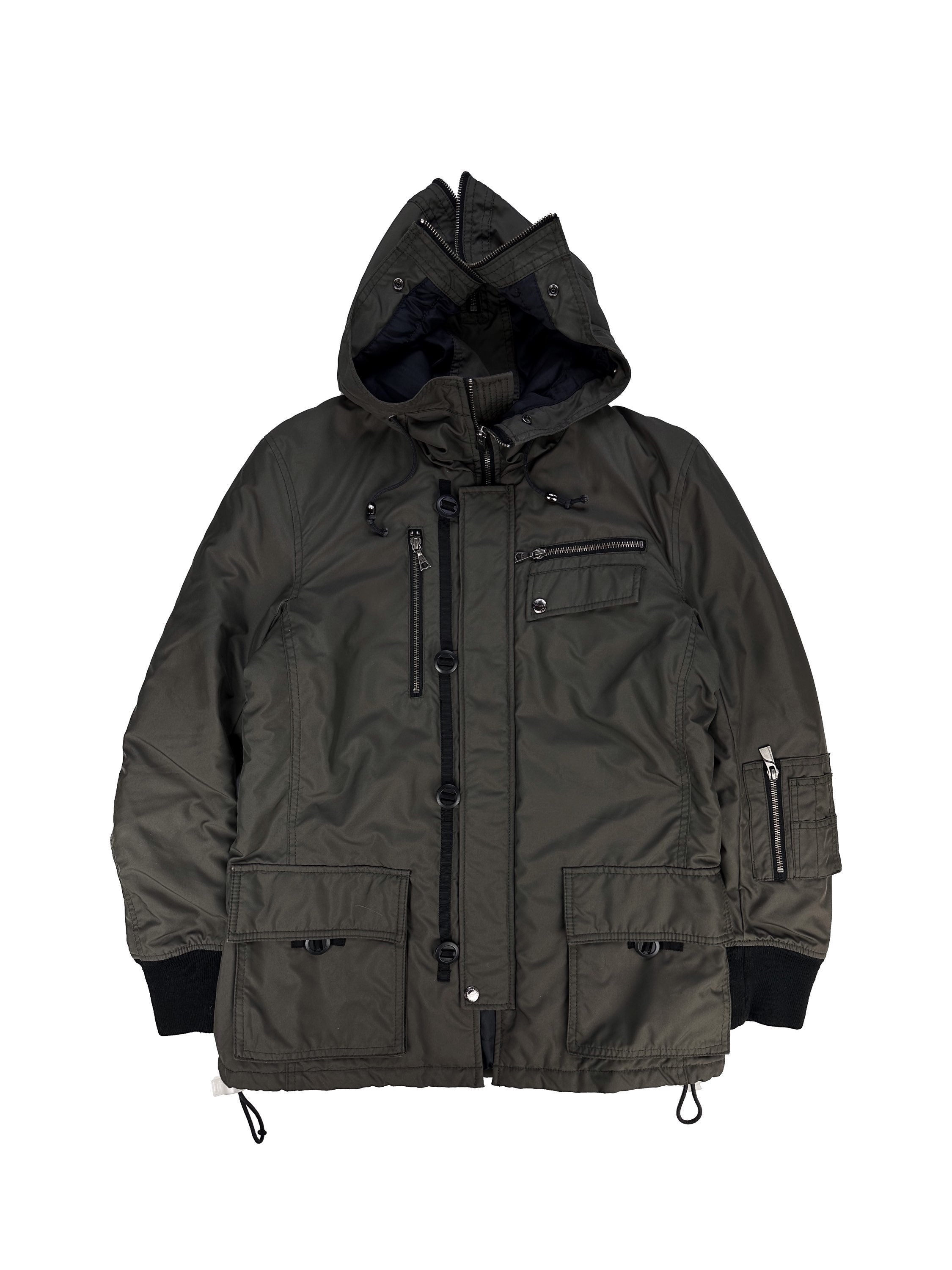 00s Katharine Hammett Slate Grey Split Hood Cargo Jacket