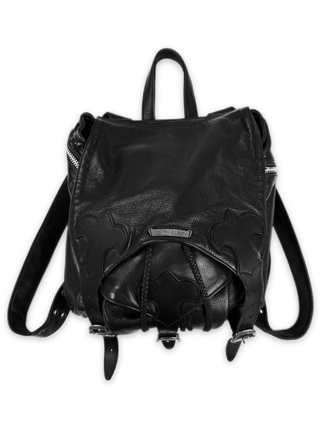 Chrome Hearts Triple Gunslinger Fleur Black Leather Braided Backpack