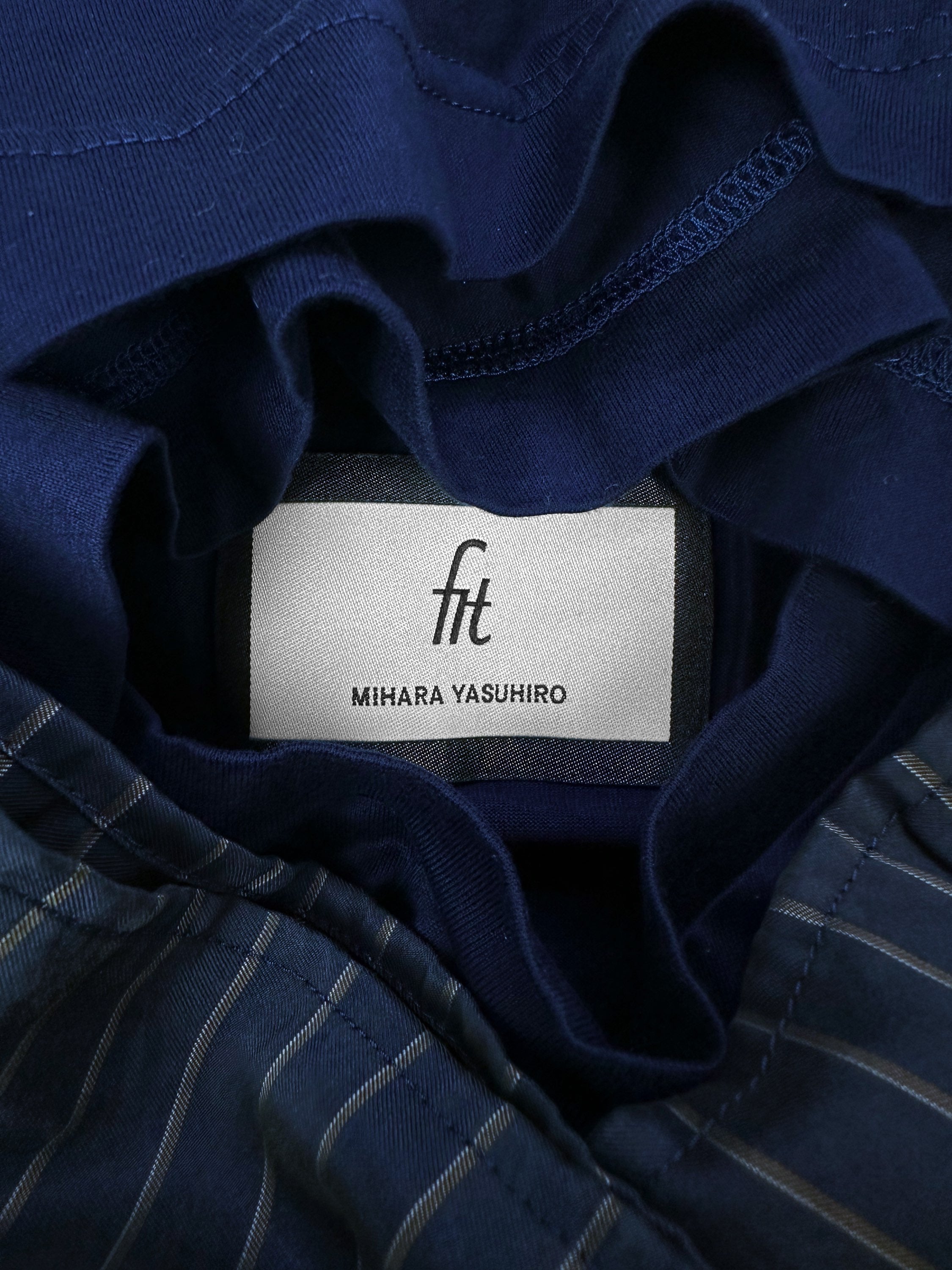 Mihara Yasuhiro Pinstripe D-Ring Navy Blue T-Shirt