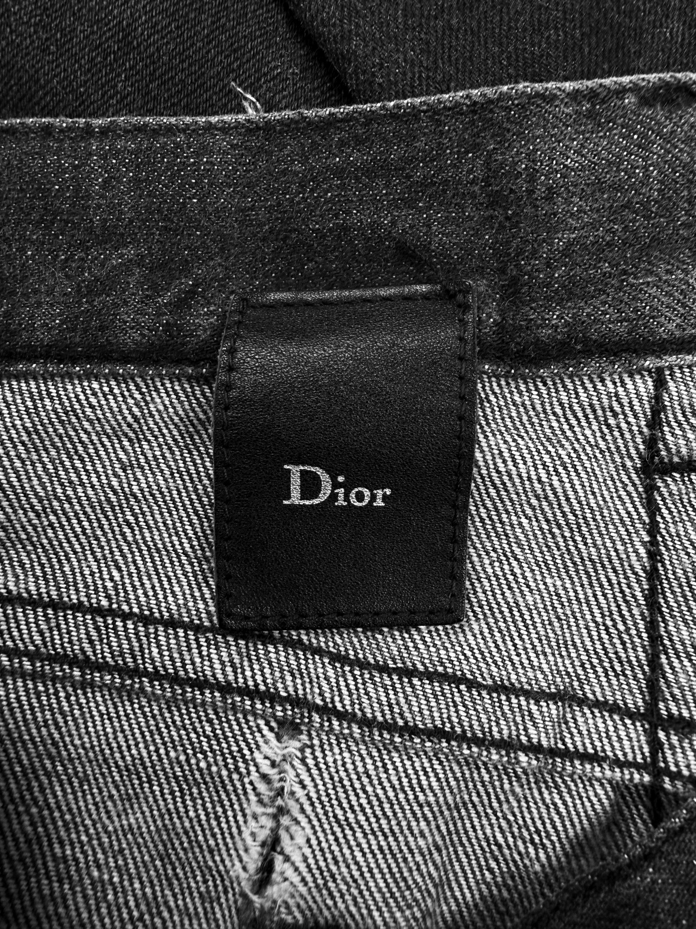 SS04 Dior Homme ‘Strip’ Waxed Distressed Black Skinny Denim Jeans