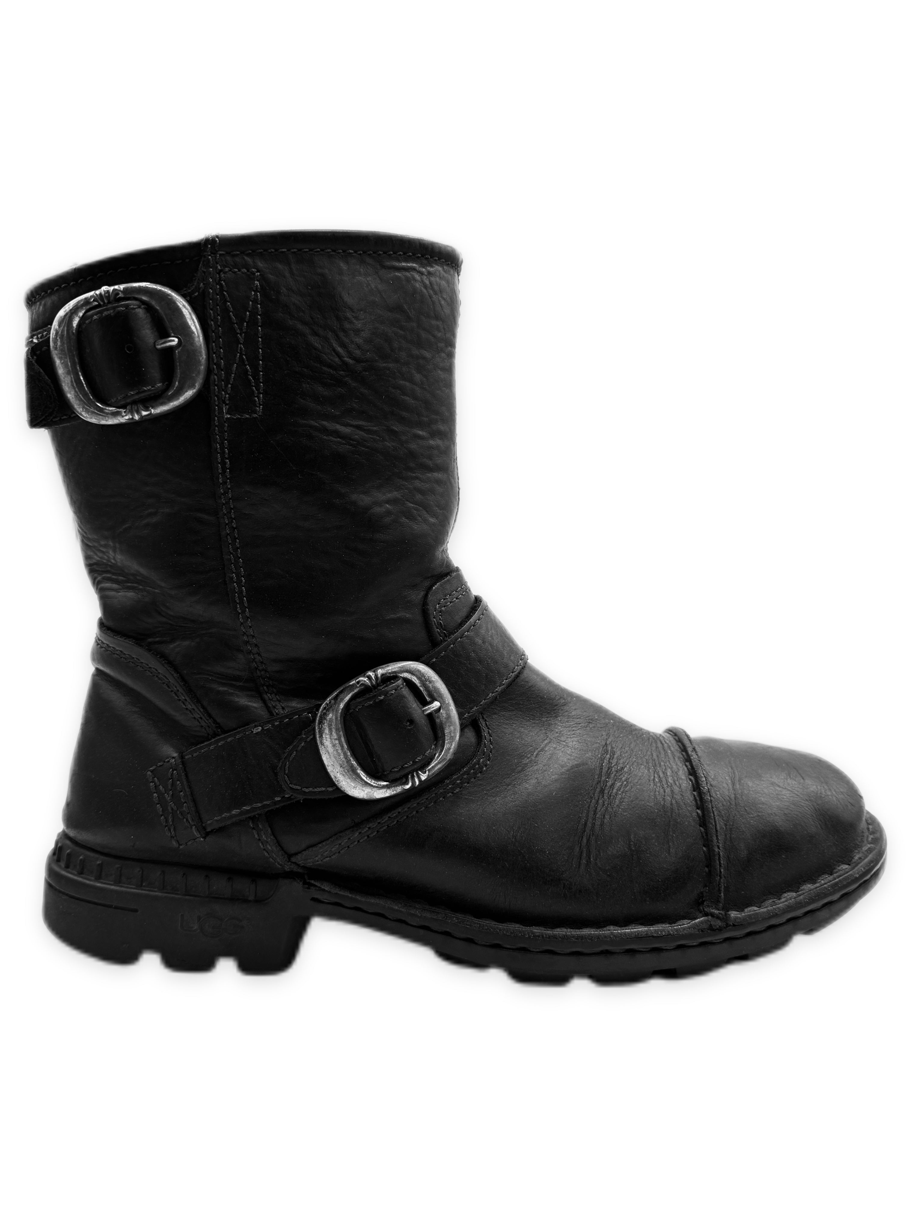 Chrome Hearts x Uggs Shearling Lined Gunslinger Buckle Black Leather Boots