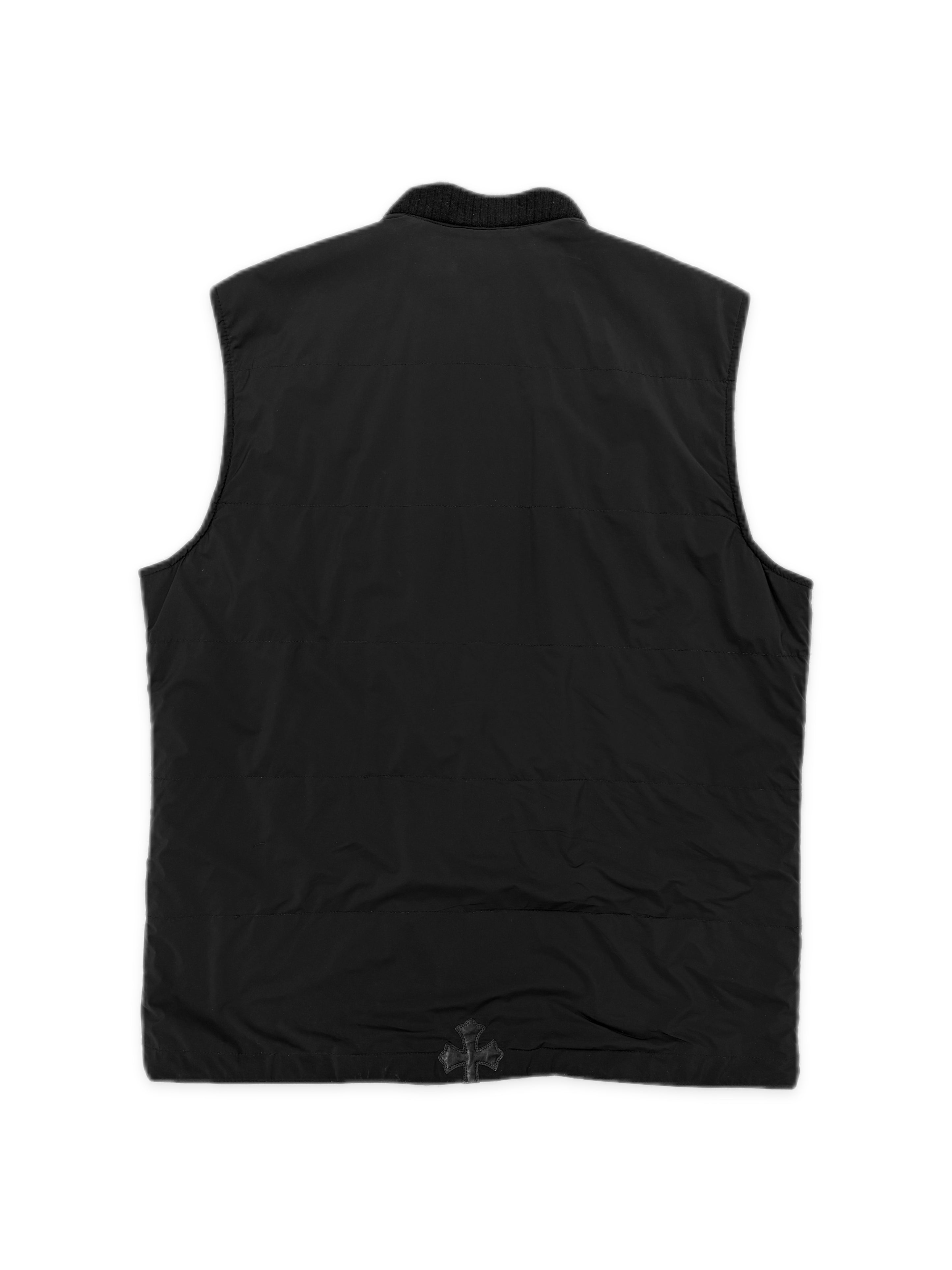 Chrome Hearts Triple Leather Cross Patch Padded Silk Dagger Zip Vest