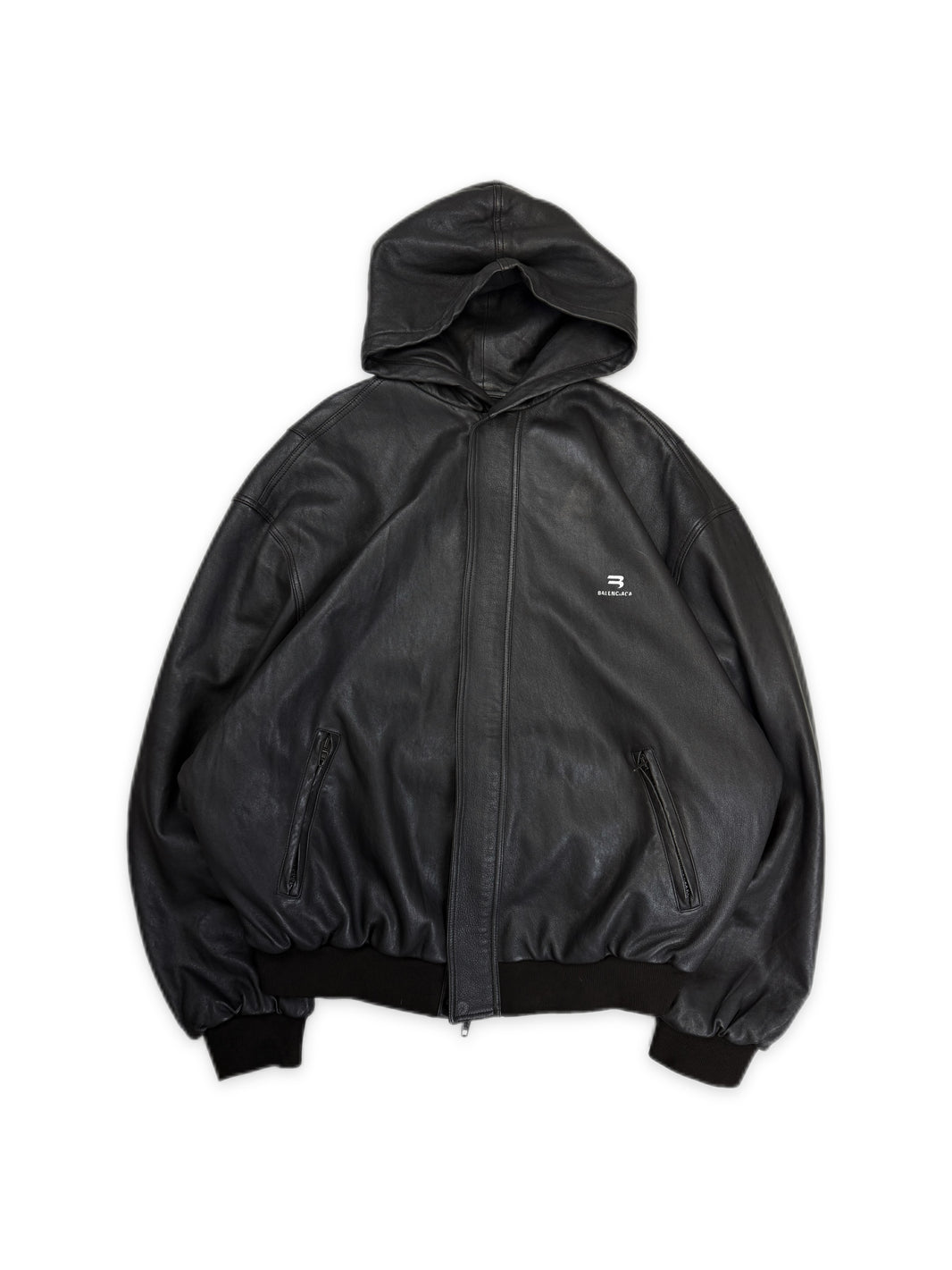 AW22 Balenciaga ‘Taxi’ BB Sport Logo Leather Bomber Jacket