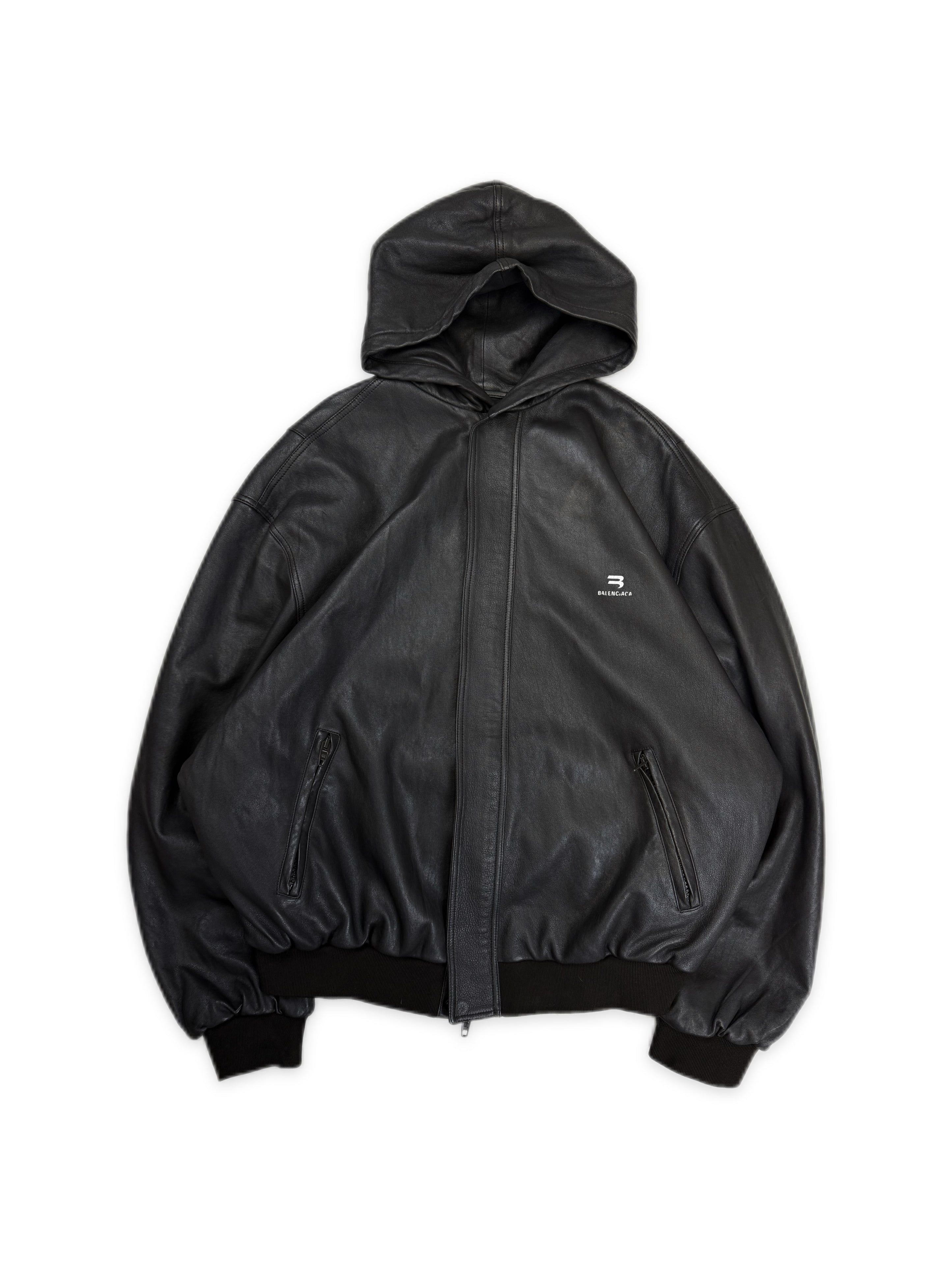 AW22 Balenciaga ‘Taxi’ BB Sport Logo Leather Bomber Jacket