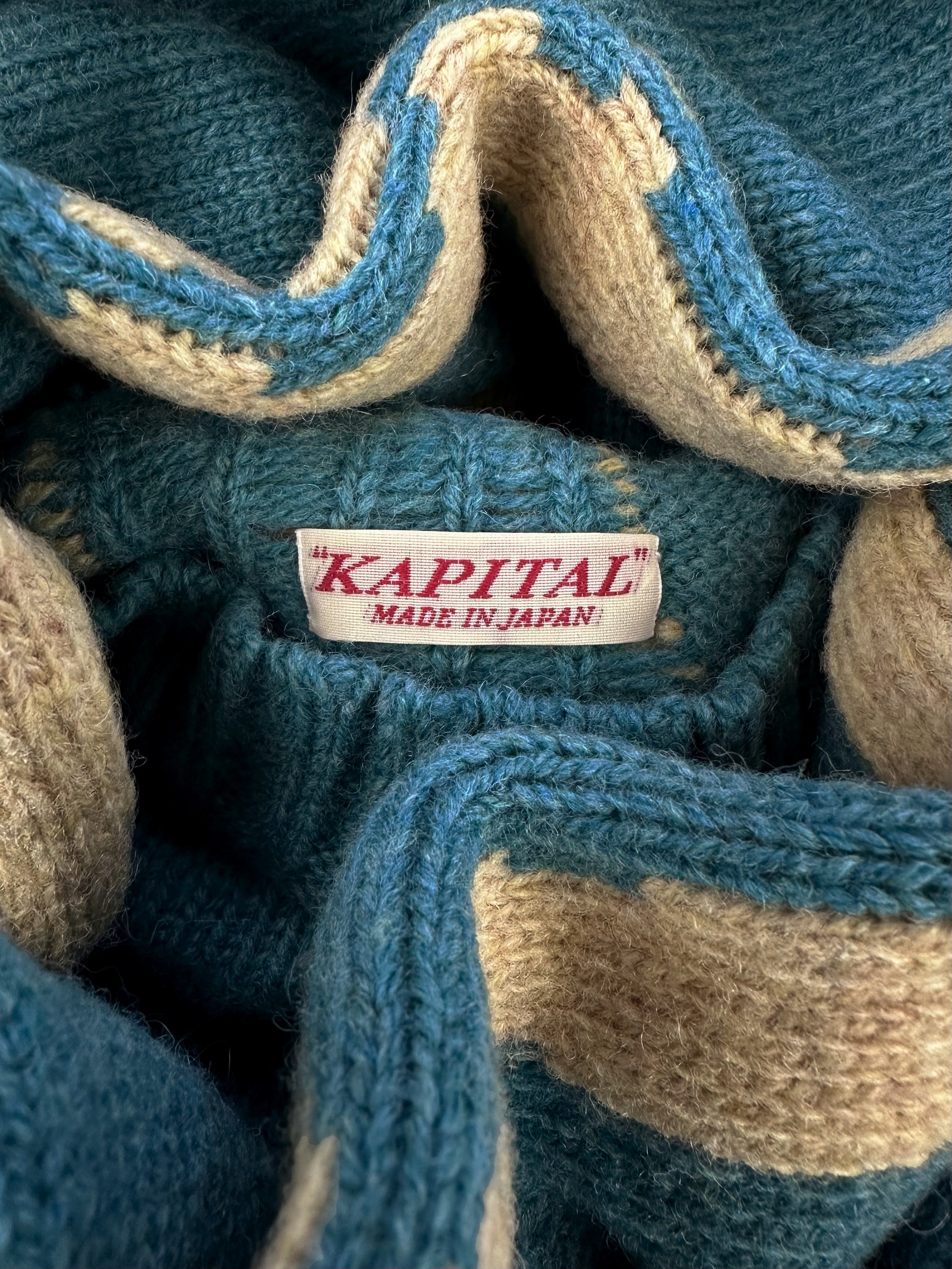 AW21 Kapital ‘Bone’ 5G Skeleton Knit Wool Teal Sweater