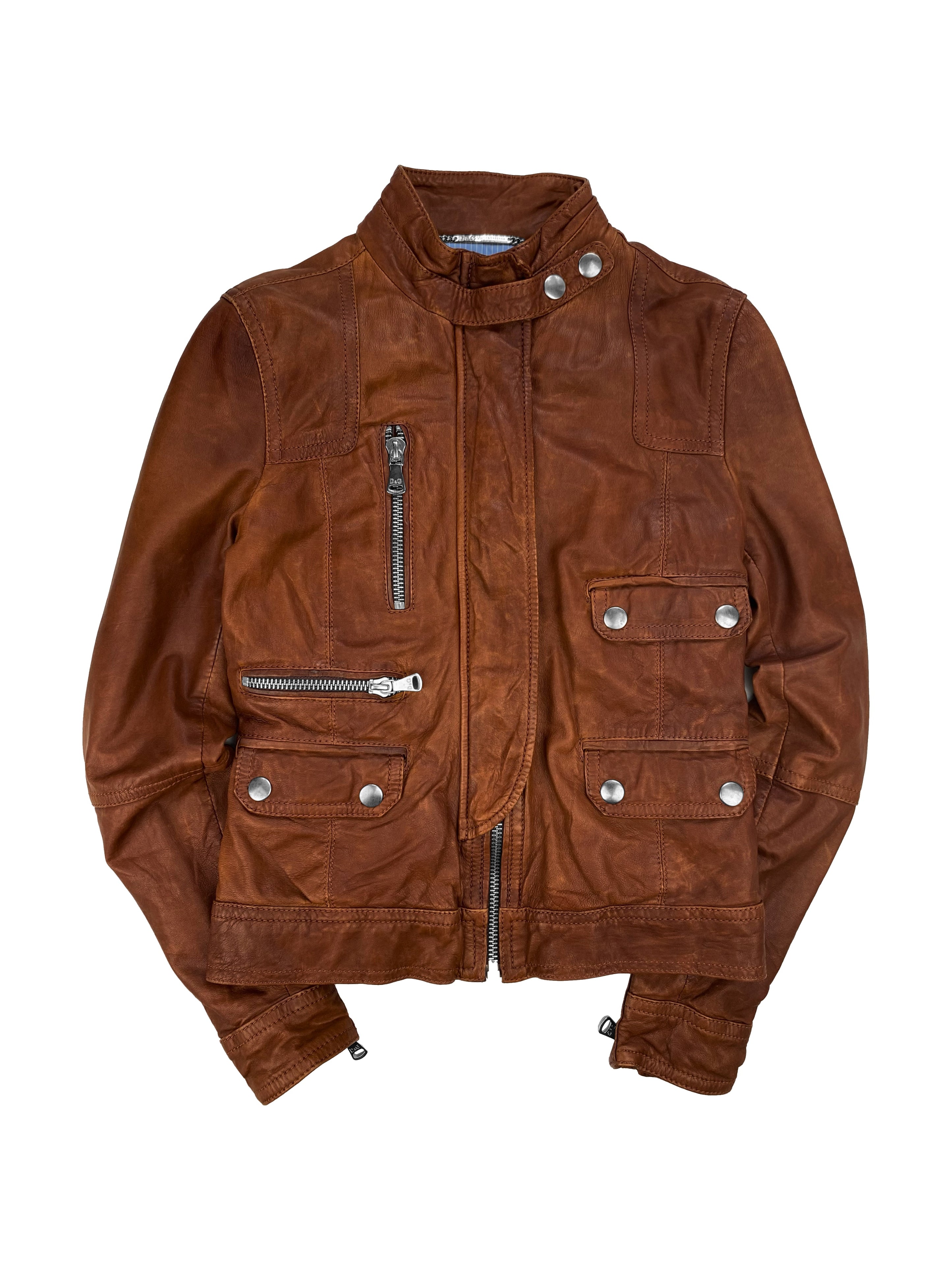 Dolce & Gabbana Leather Metallic Multi Pocket Cargo Jacket