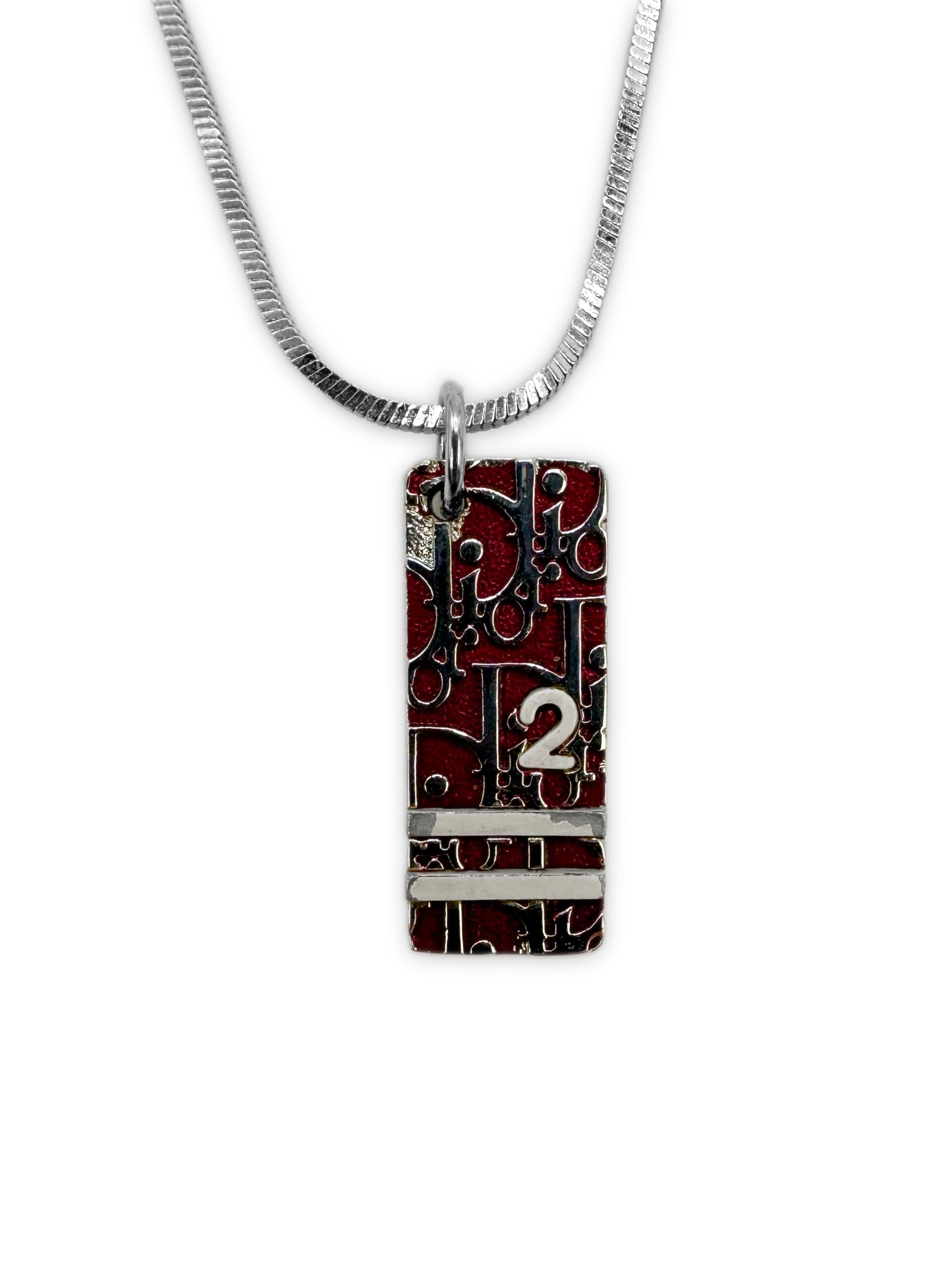 00s Dior ‘2’ Burgundy Trotter Monogram Necklace