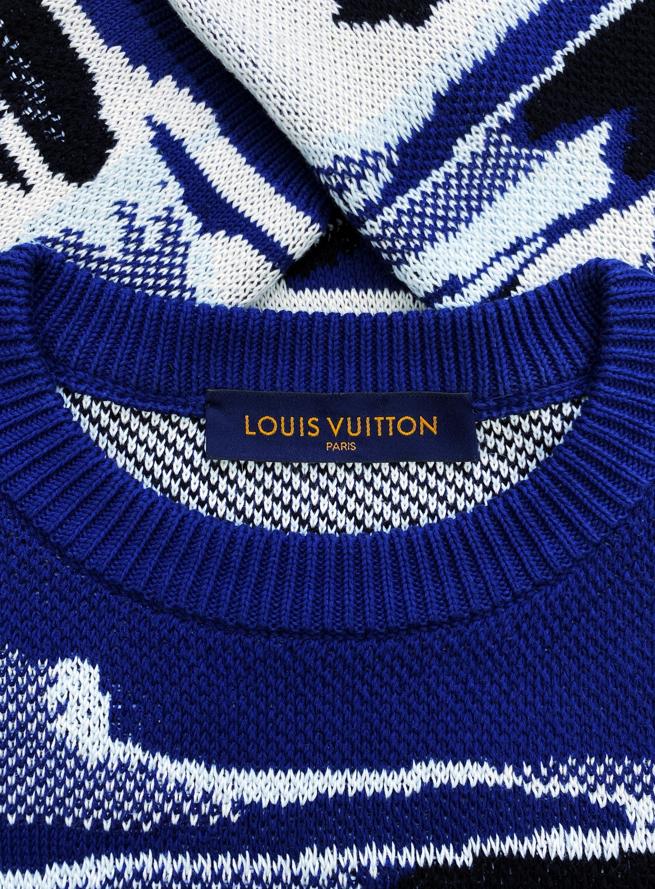 SS20 Louis Vuitton by Virgil Abloh Blue Camo Jacquard Knit Sweater