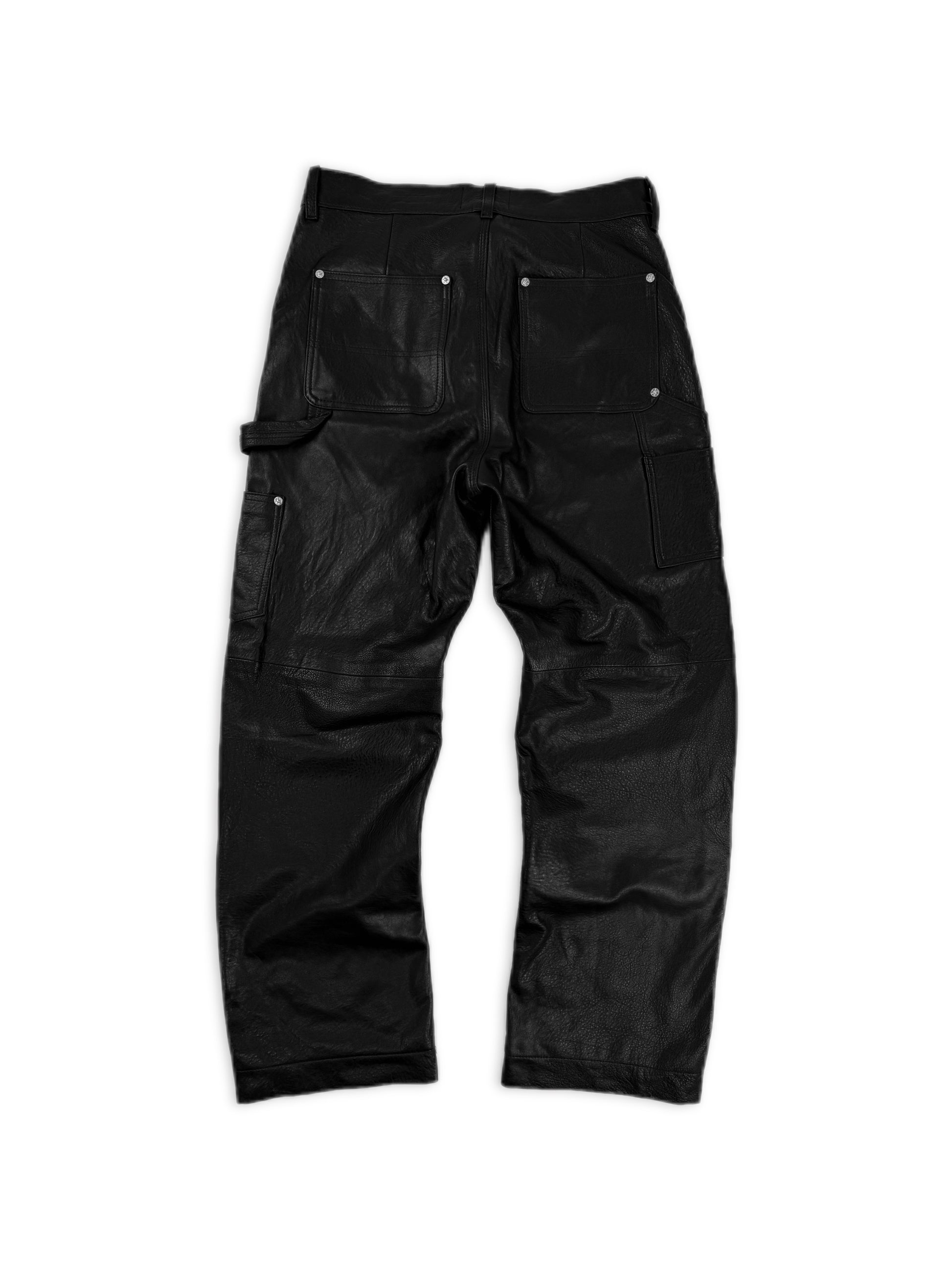 AW25 Enfants Riches Deprimes Wide Black Leather Double Knee Carpenter Pants