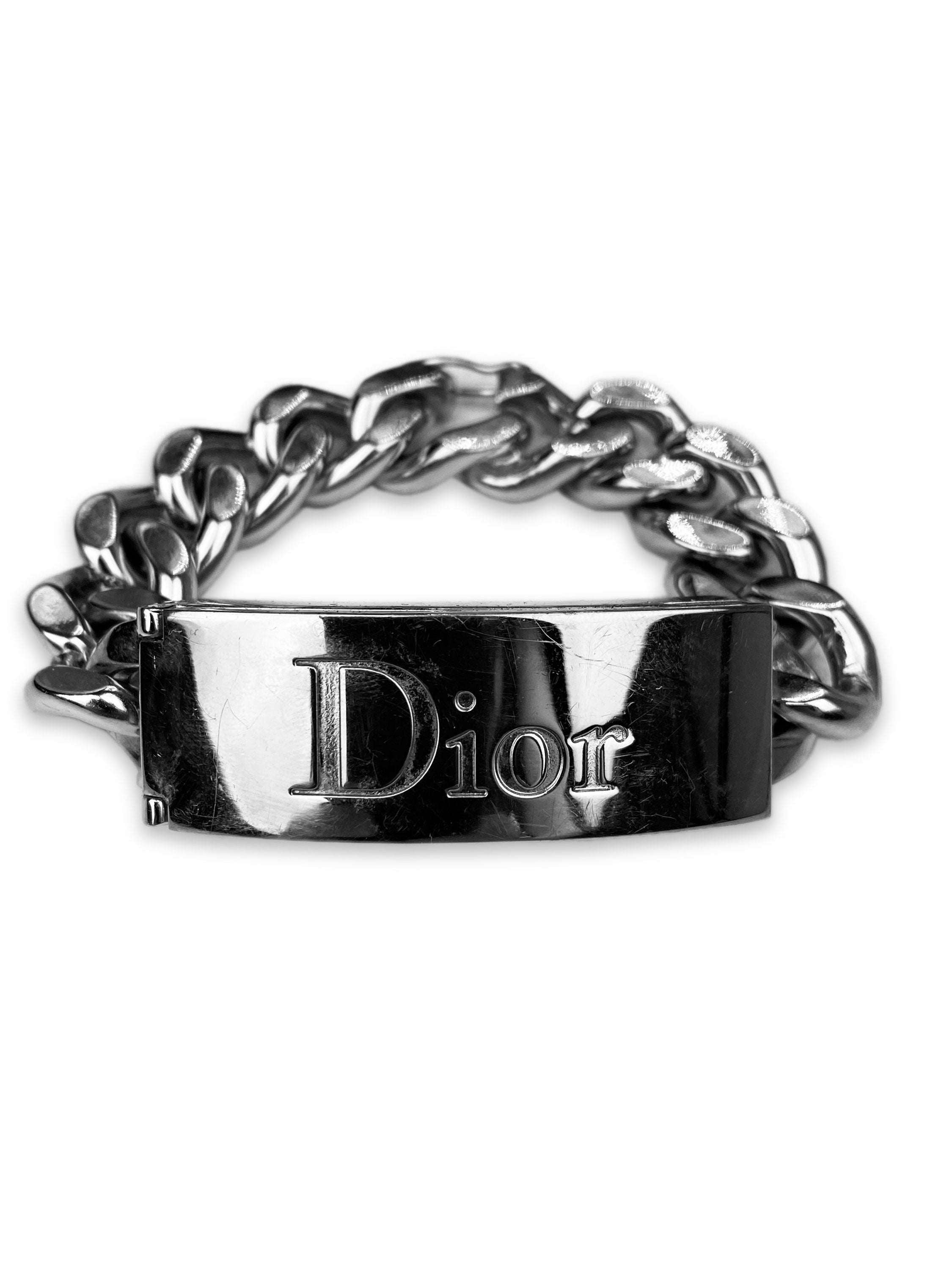Dior Silver Cuban Link Etched Logo Stash Bracelet
