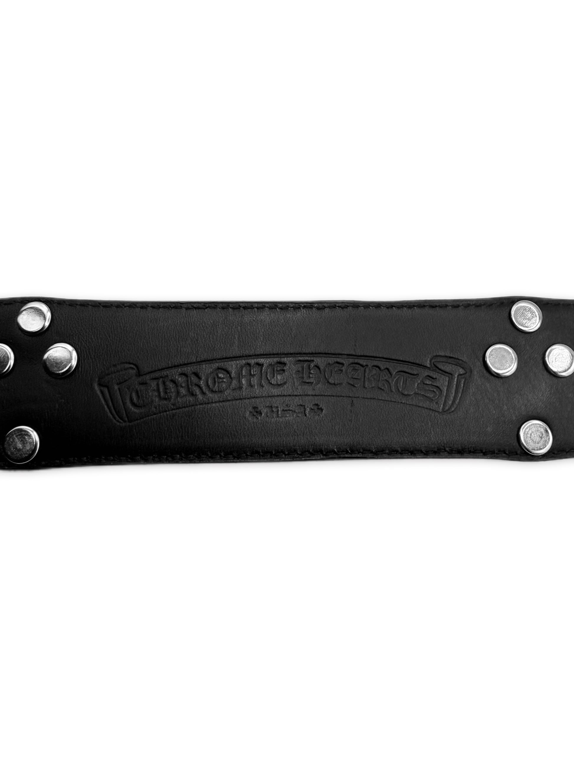 Chrome Hearts Cemetery Cross Pendant Black Leather .925 Silver Belt Strap