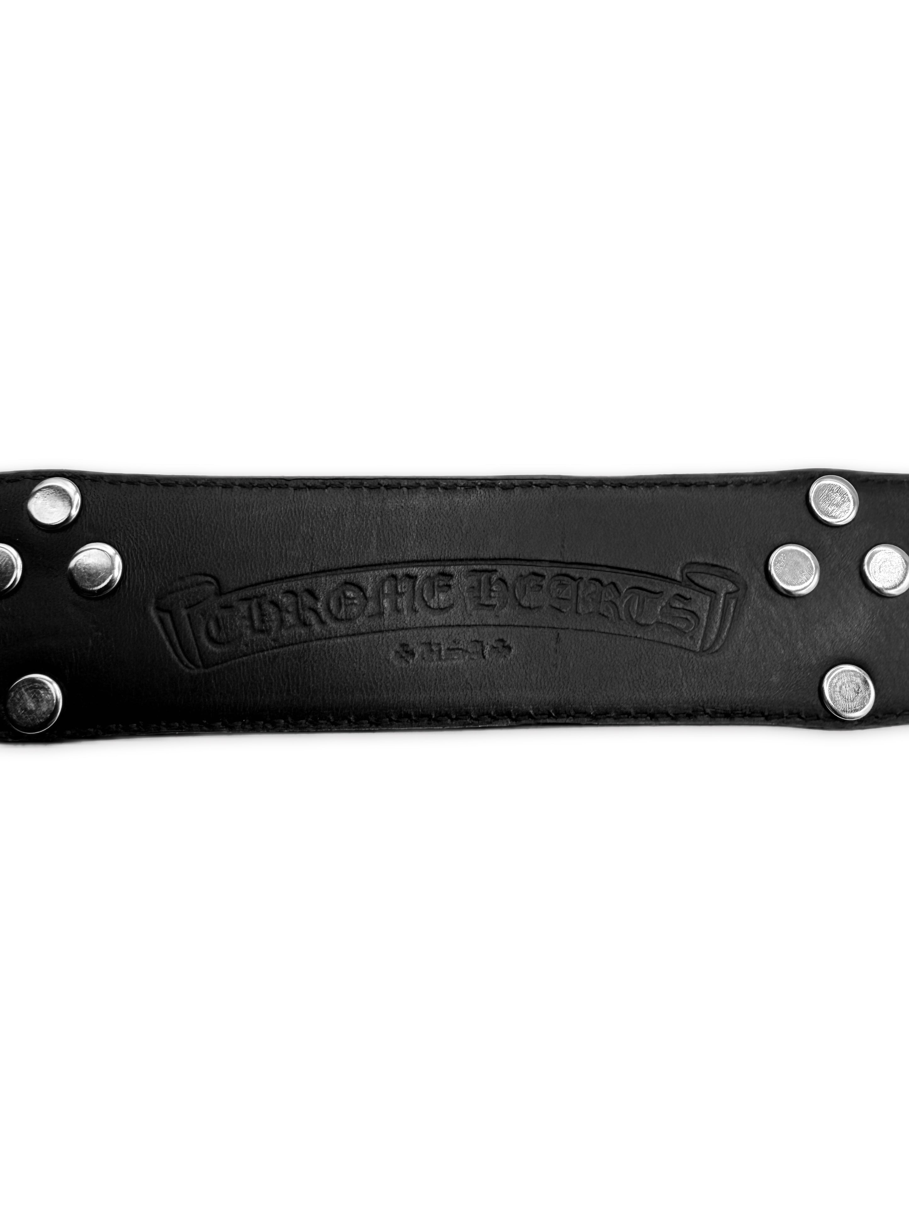 Chrome Hearts Cemetery Cross Pendant Black Leather .925 Silver Belt Strap
