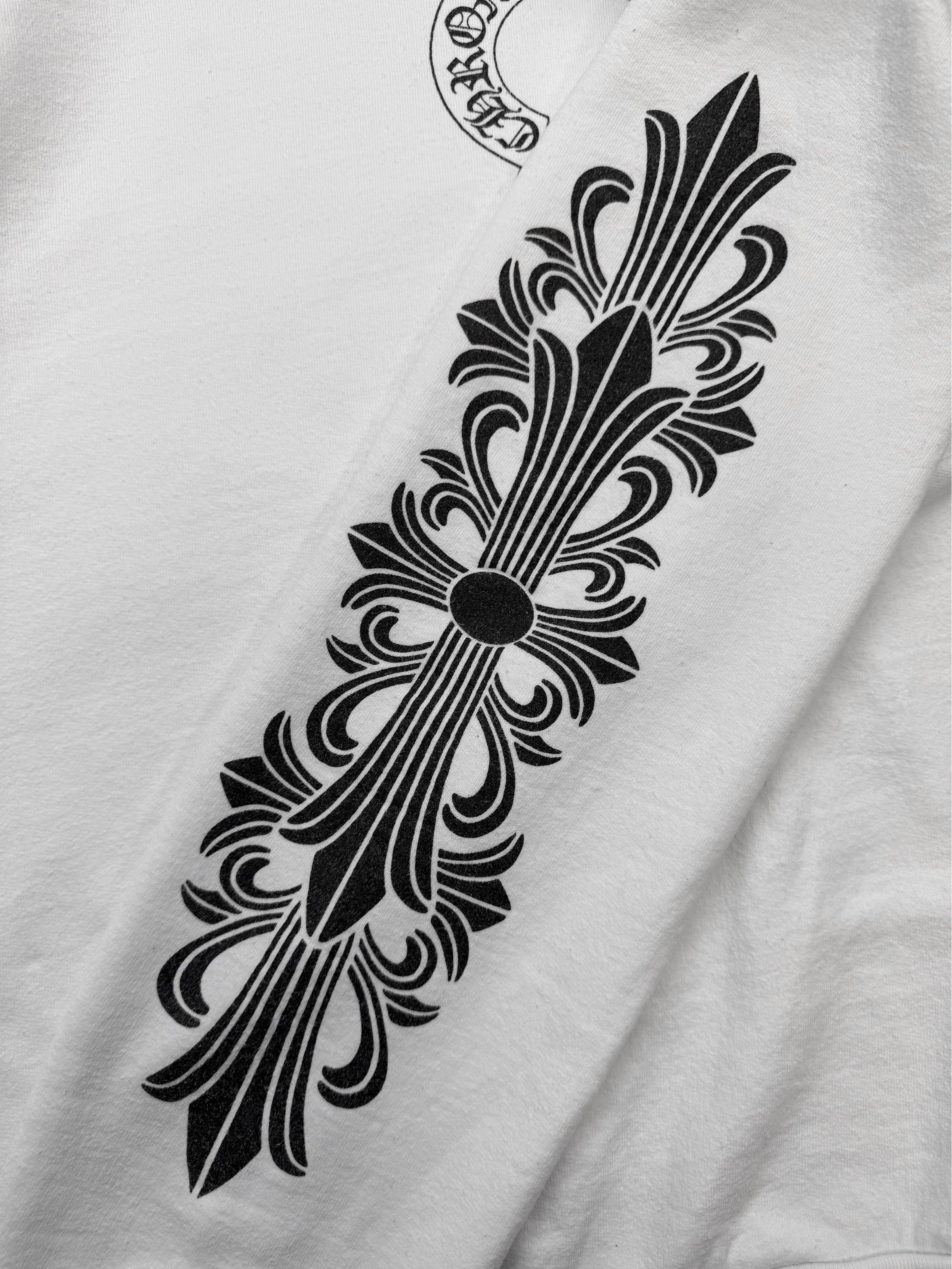 Chrome Hearts Horseshoe Cross Fleur Sleeve White Crewneck