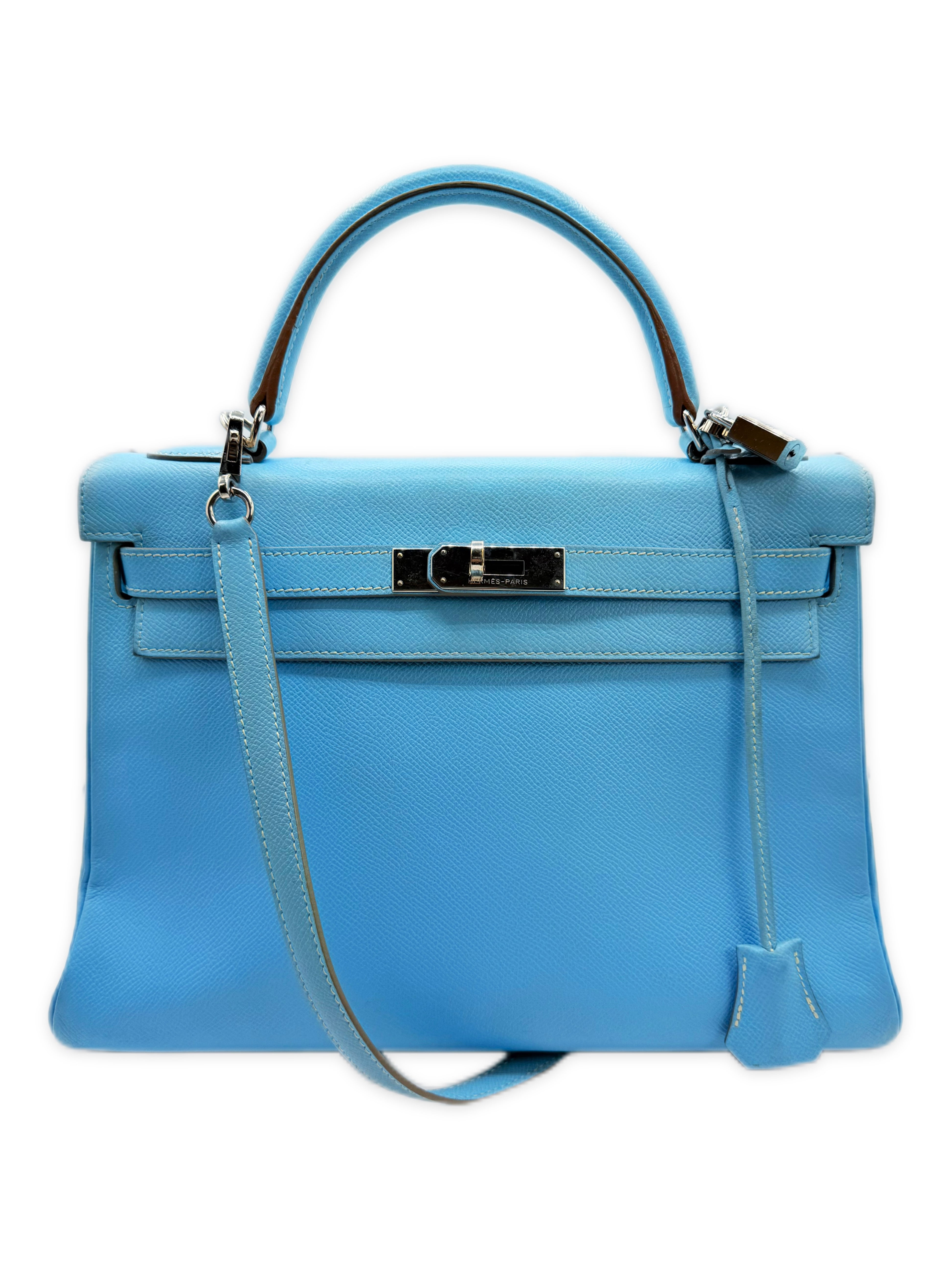 AW11 Hermès Kelly 32 Retourne Candy Bleu Celeste Hand Bag
