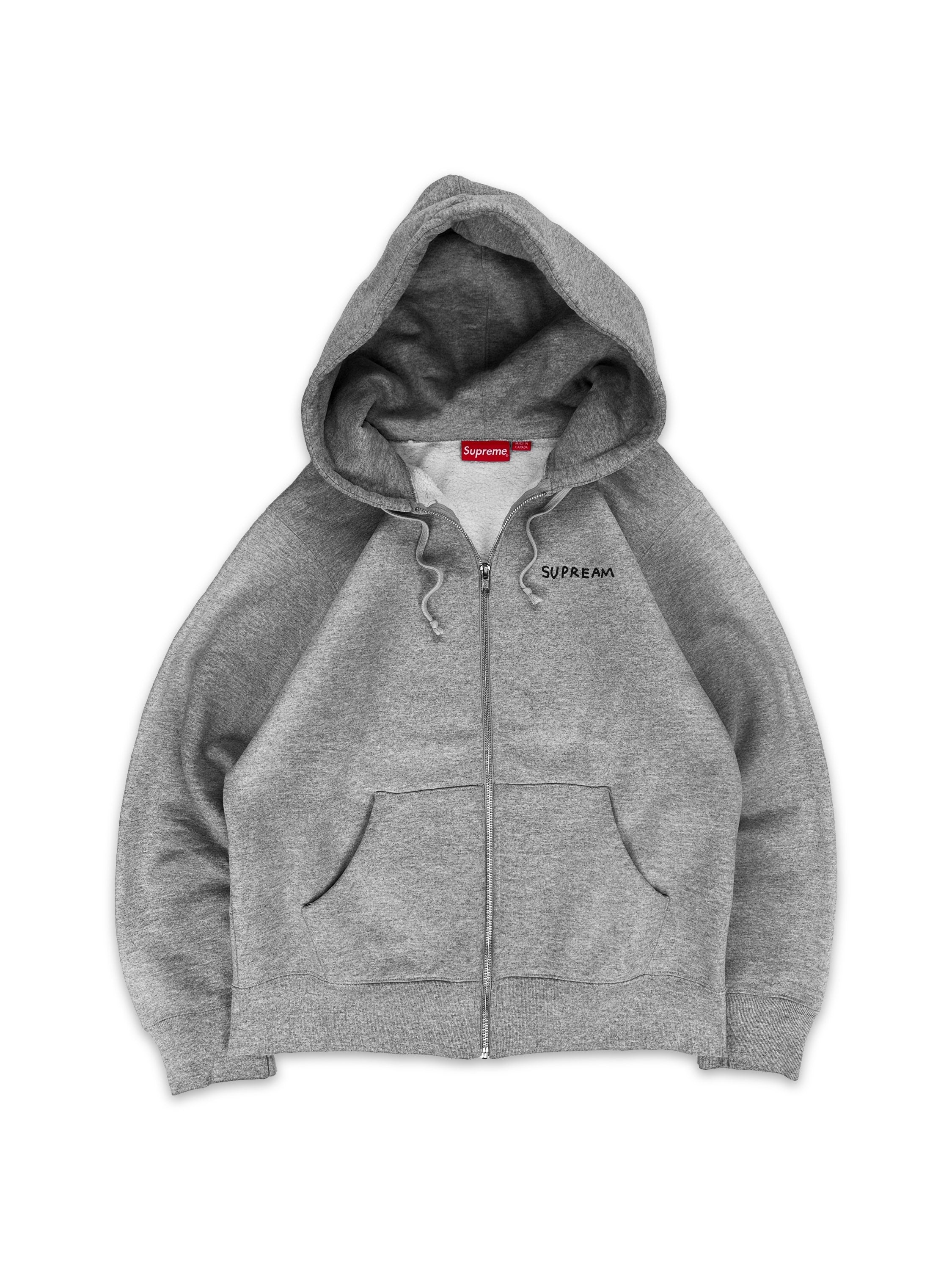 FW13 Supreme x Gonz ‘Piss Face’ Slogan Heather Grey Zip-up Hoodie
