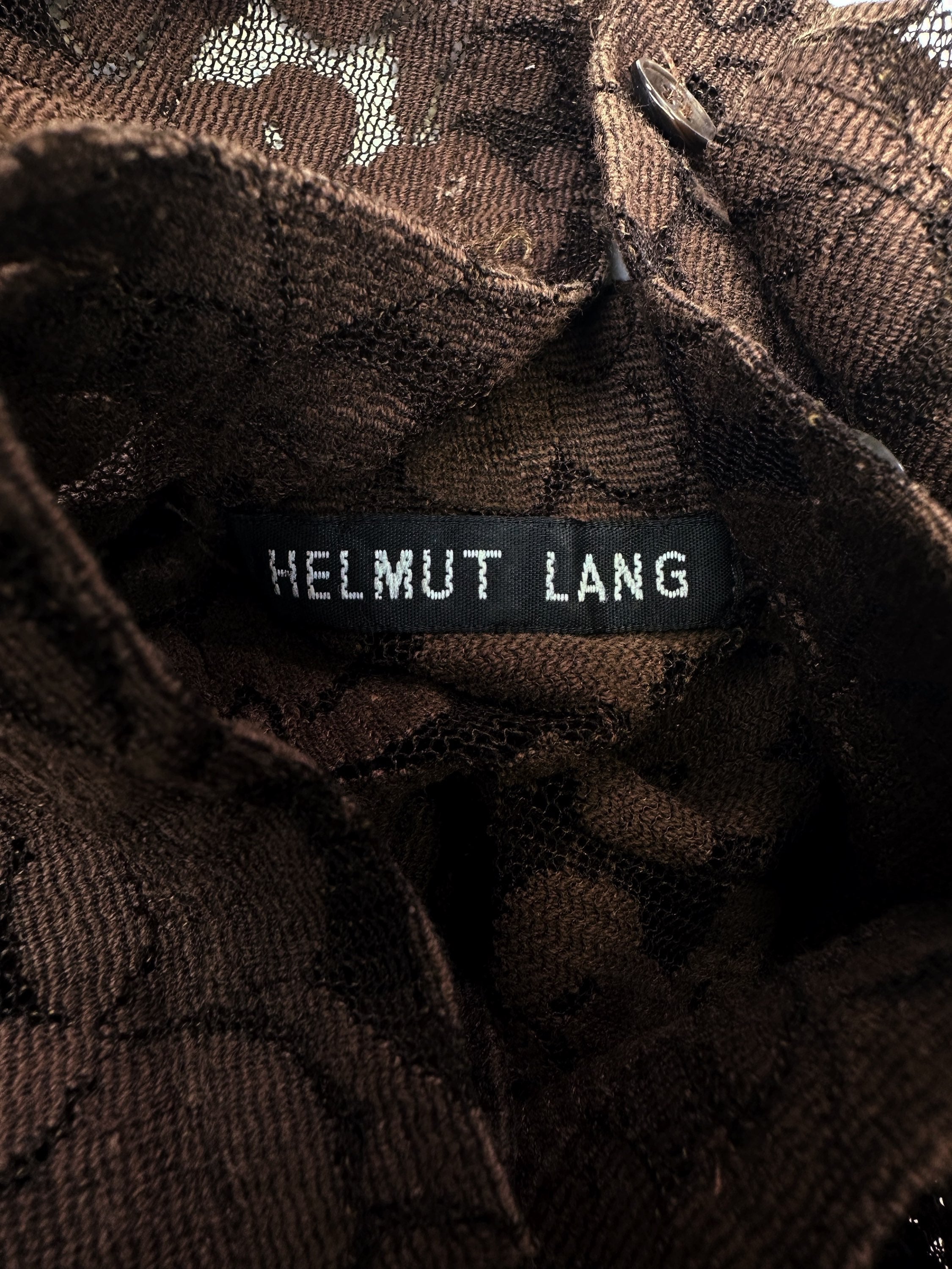 90s Helmut Lang Floral Lace Collared Short Sleeve Shirt