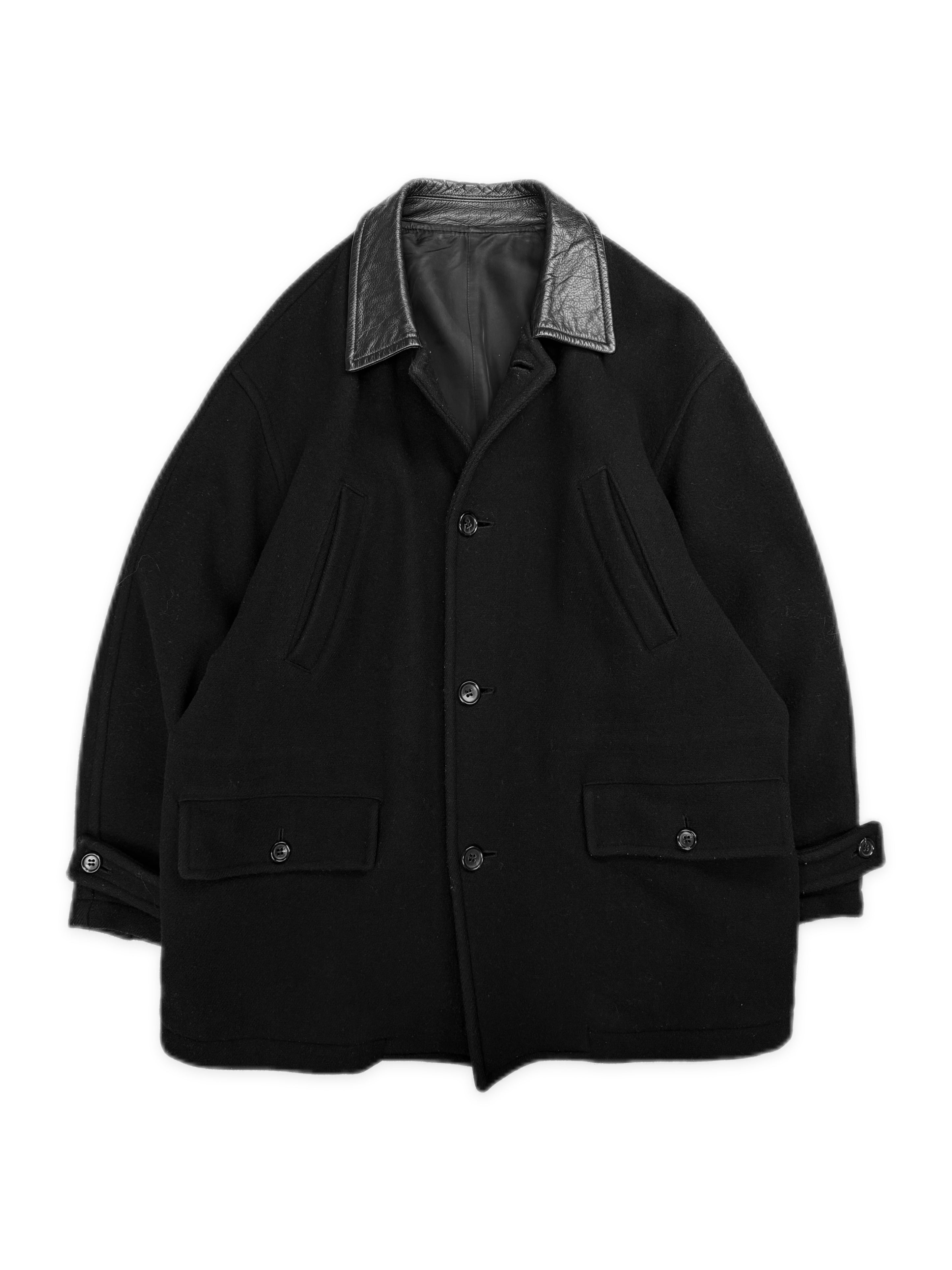 1980s Comme des Garçons Leather Collar Wool Multi Pocket Jacket