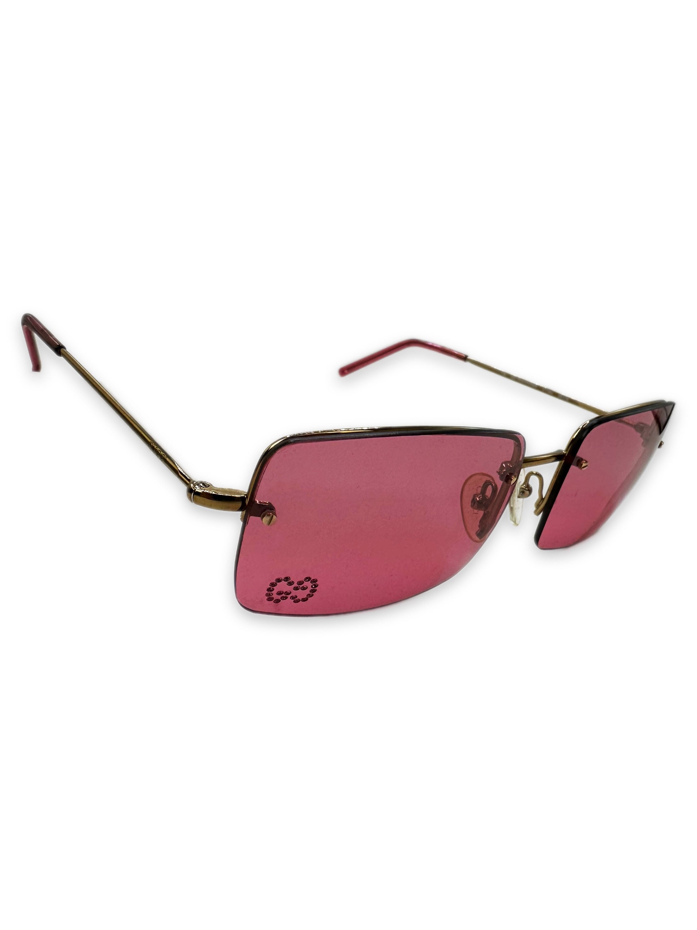 Gucci GG Studded Pink Tint Rimless Sunglasses