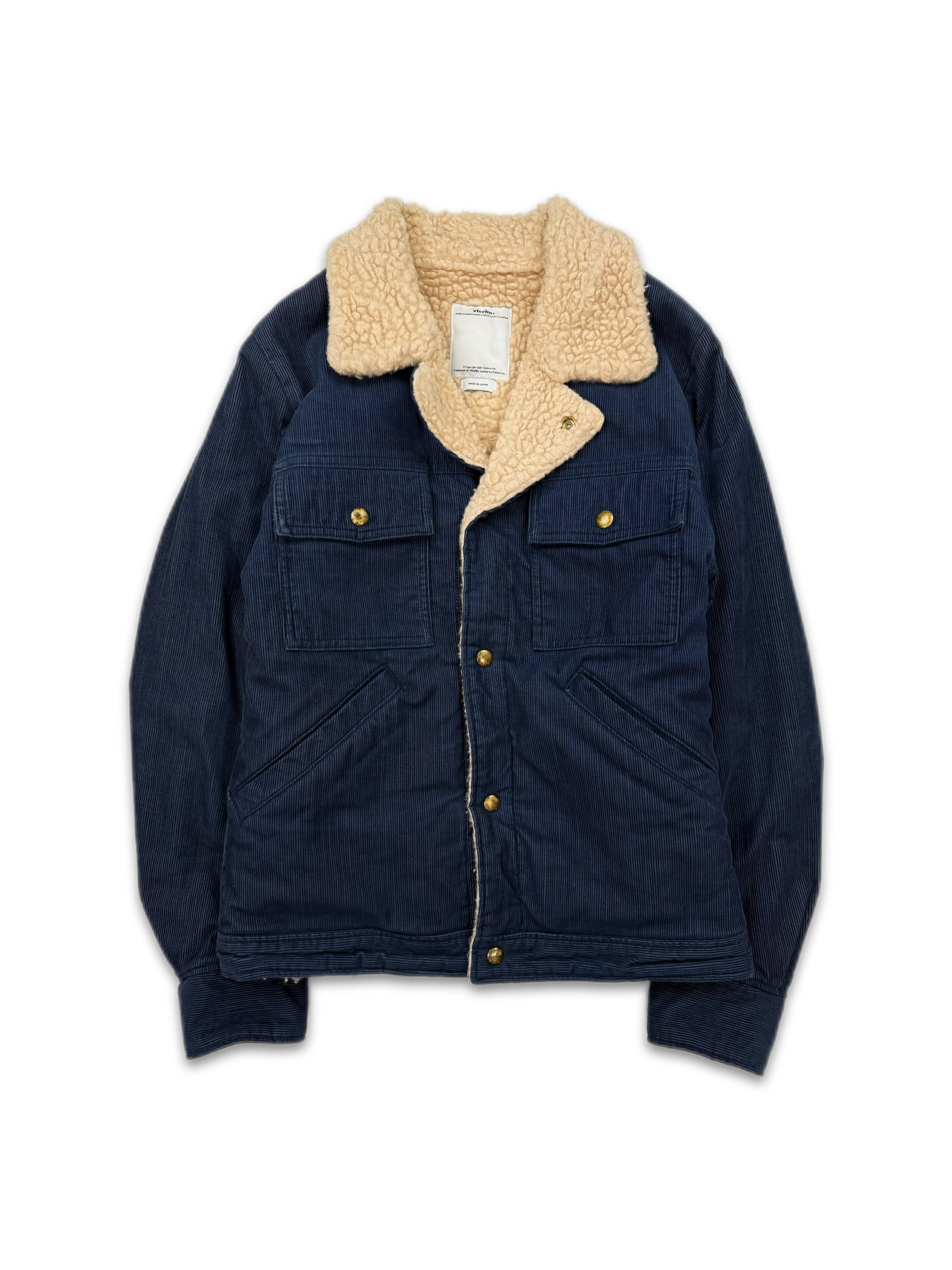 Visvim Shearling Lined Blue Corduroy Multi Pocket Jacket