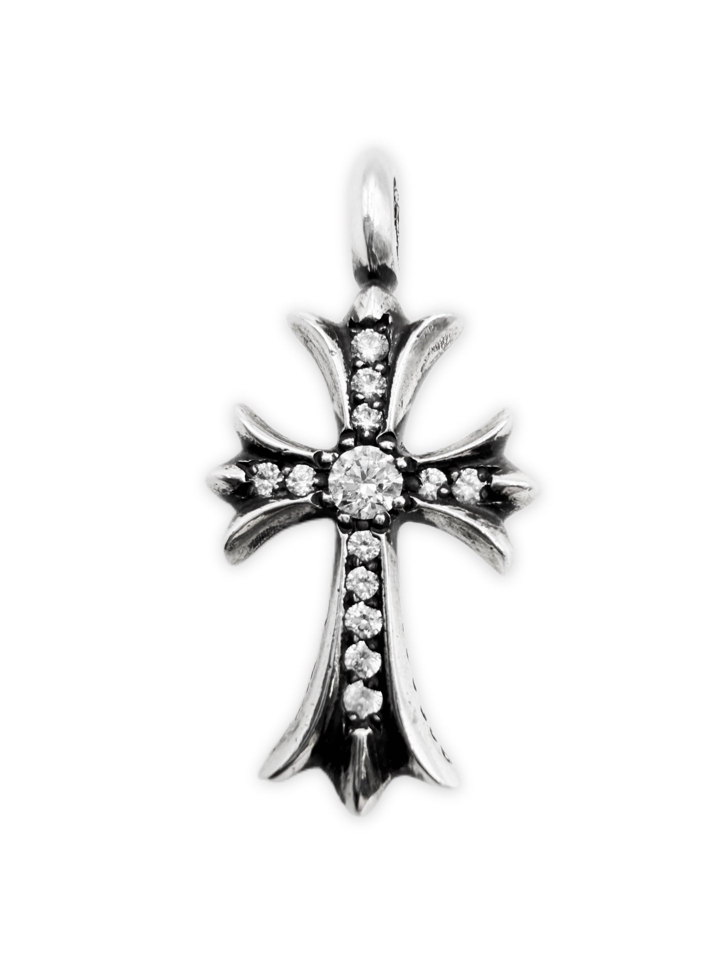 Chrome Hearts Diamond Pavé Factory Set Silver Tiny Cross Pendant
