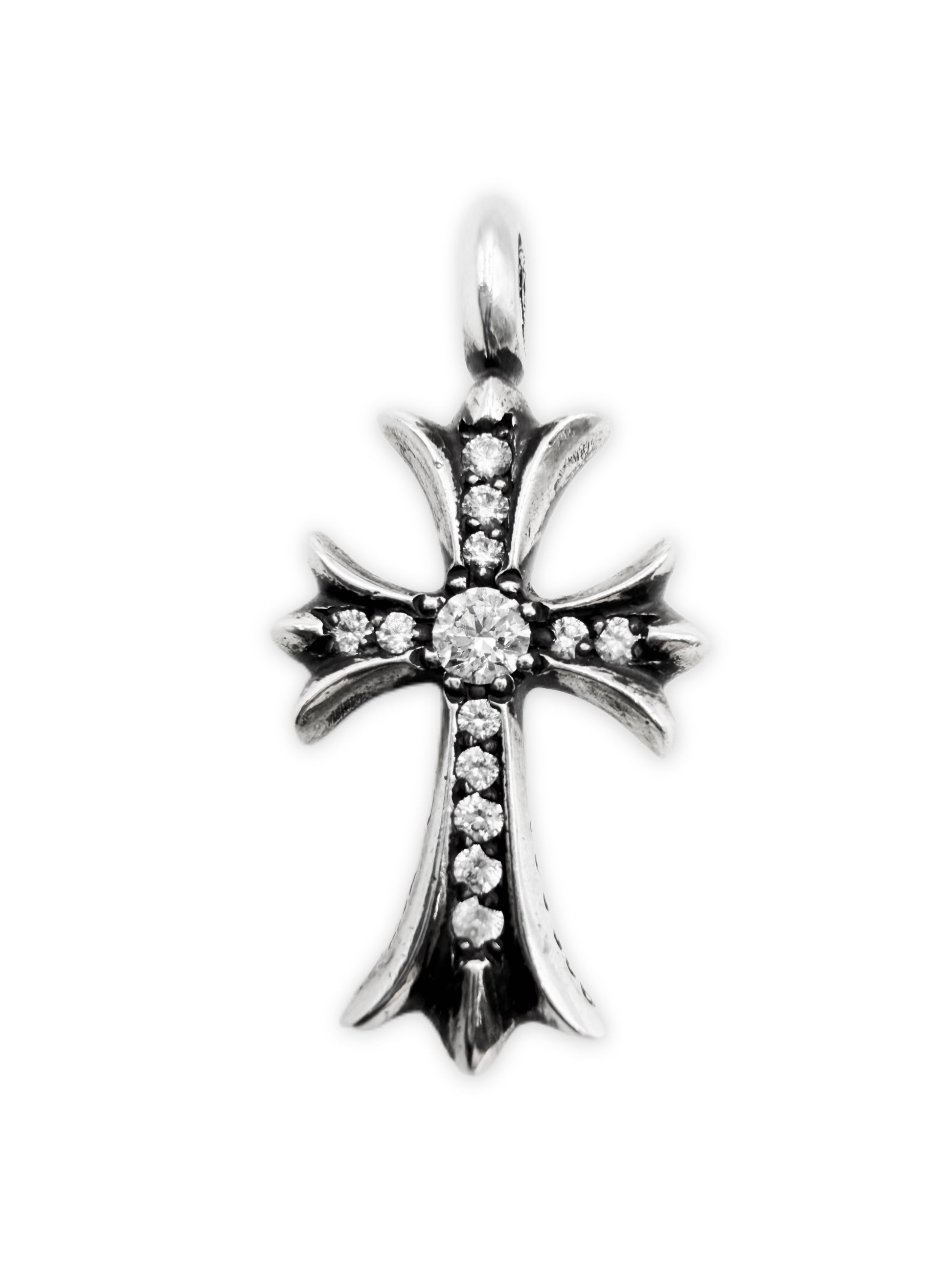 Chrome Hearts Diamond Pavé Factory Set Silver Tiny Cross Pendant