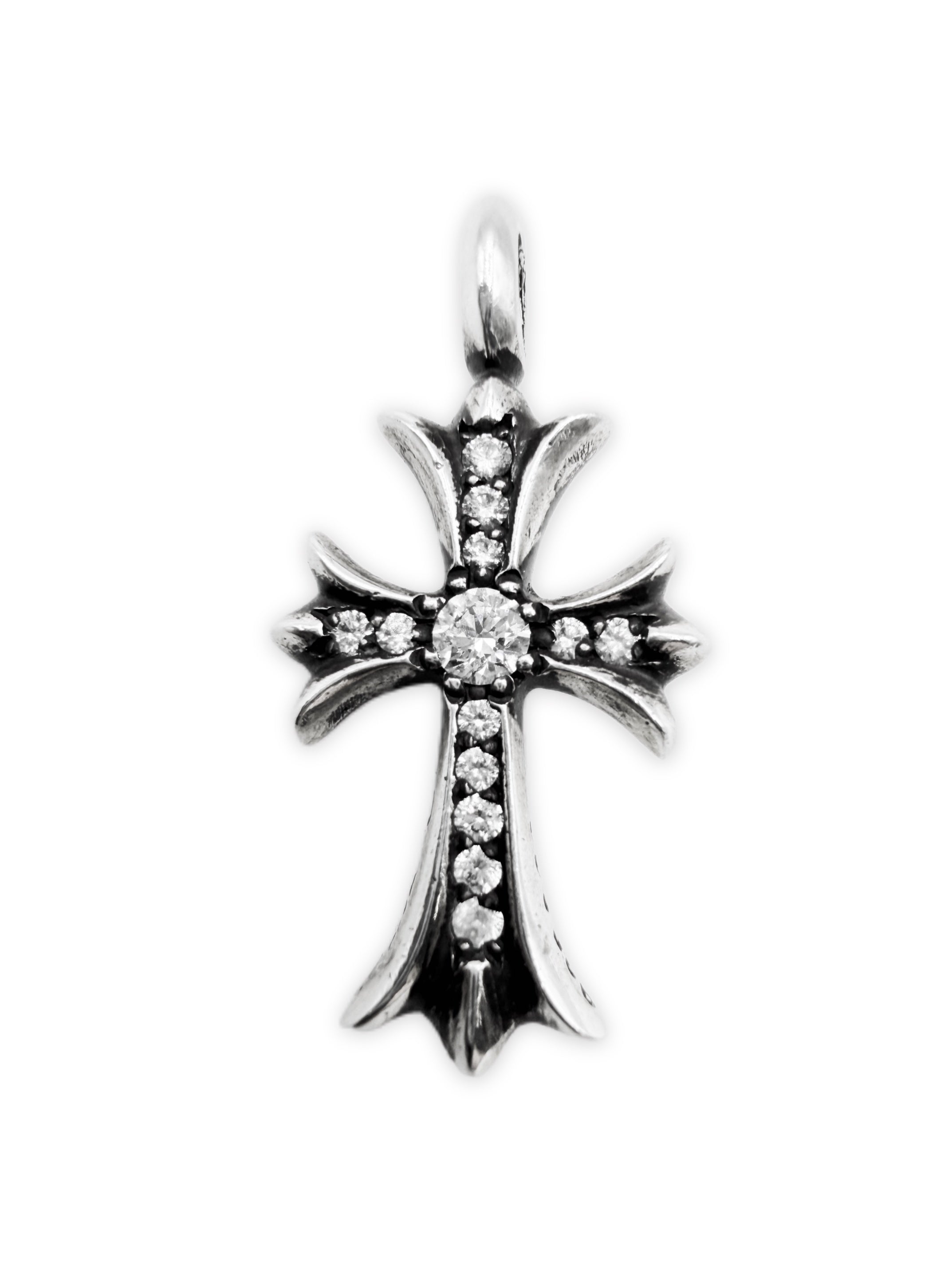 Chrome Hearts Diamond Pavé Factory Set Silver Tiny Cross Pendant