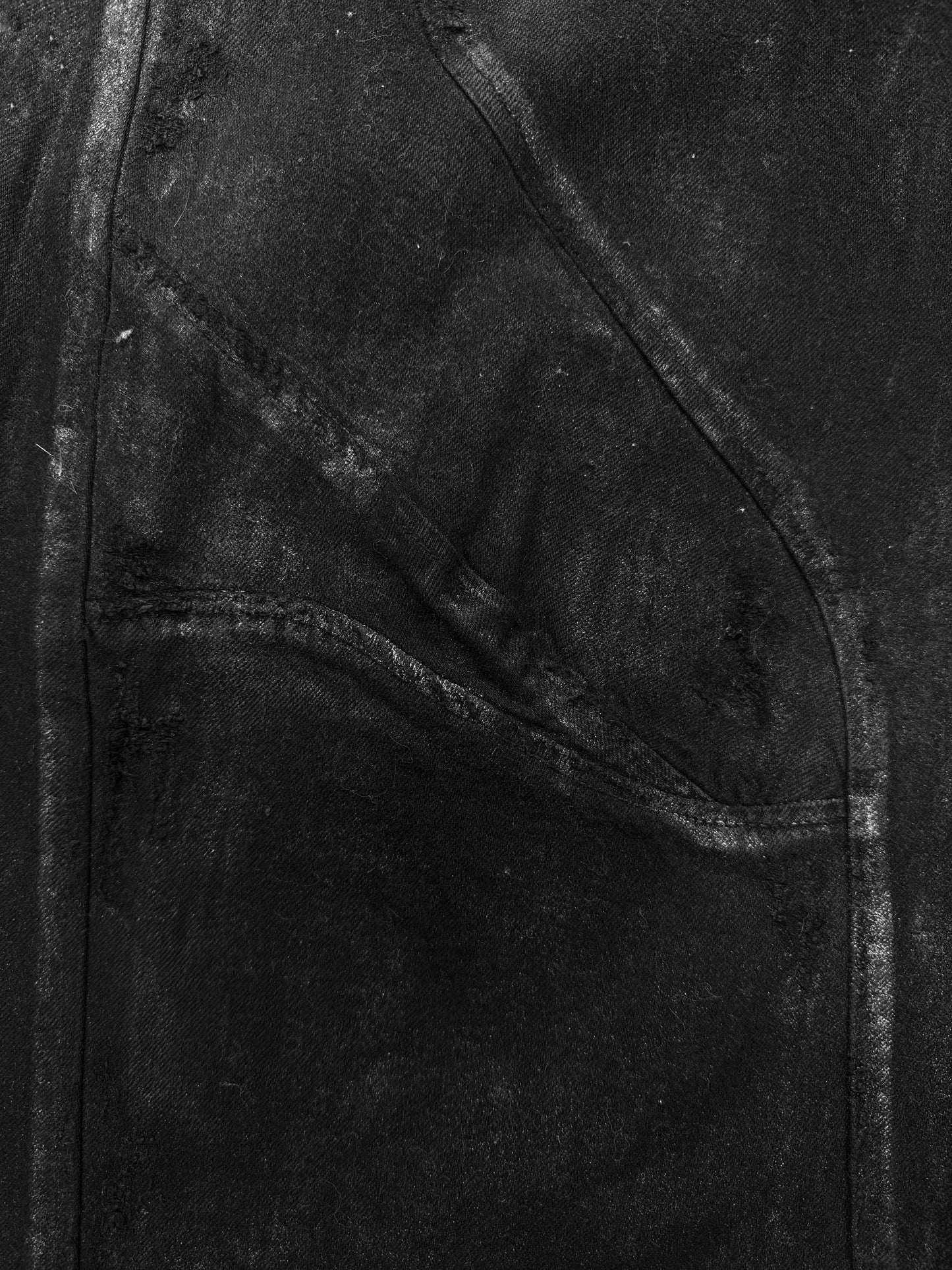 AW24 Julius ‘Rift’ Black Waxed Wide Leg Distressed Black Denim
