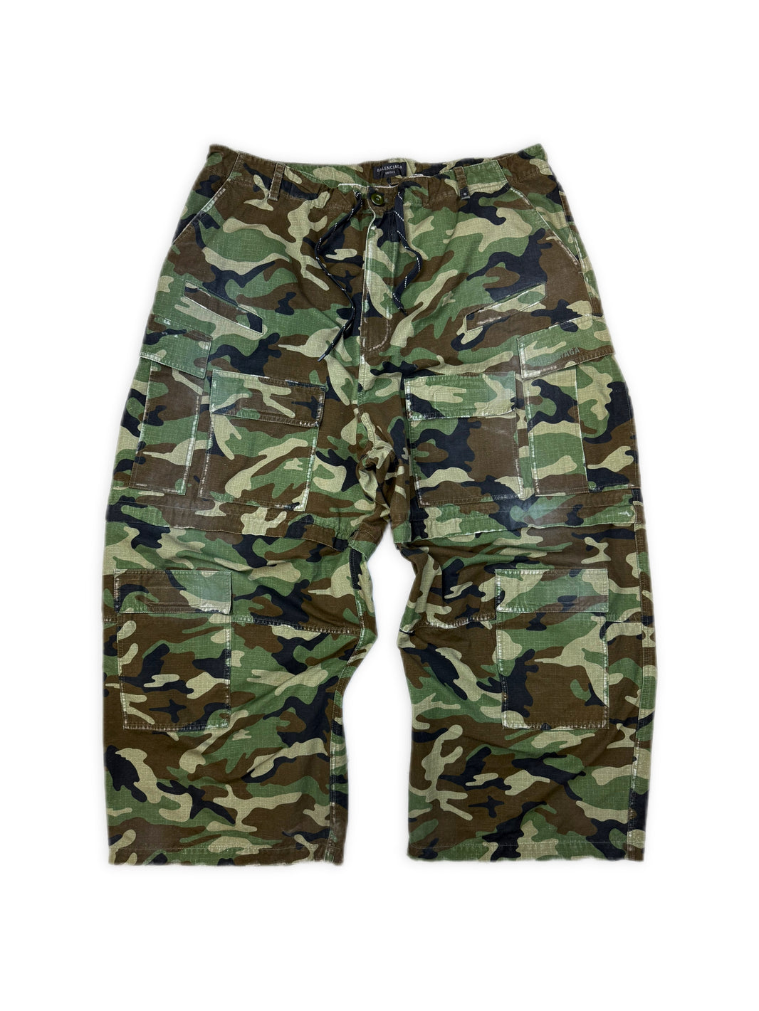 AW24 Balenciaga Wide Leg Green Camouflage Convertible  Cargo Pants
