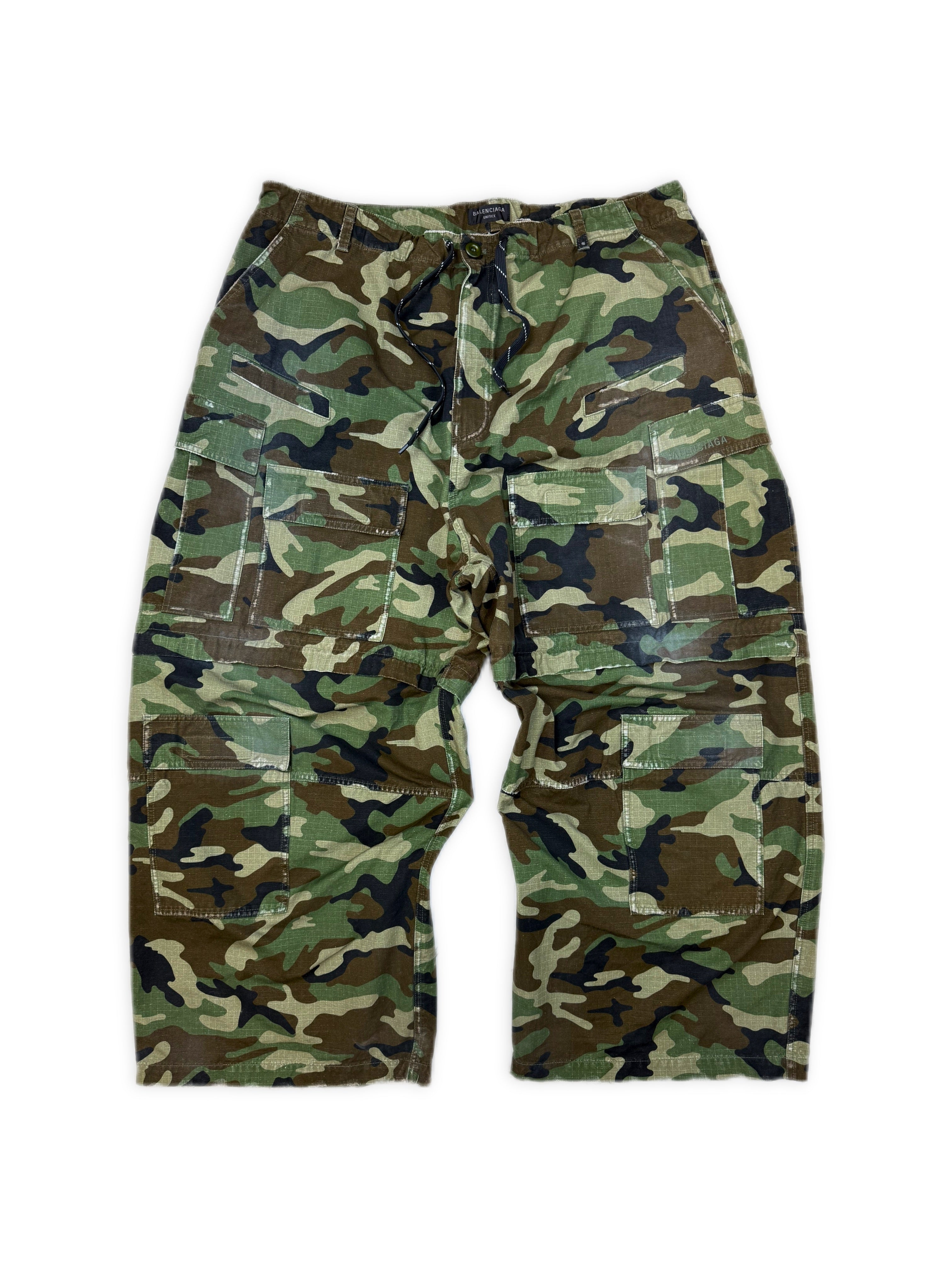 AW24 Balenciaga Wide Leg Green Camouflage Convertible  Cargo Pants