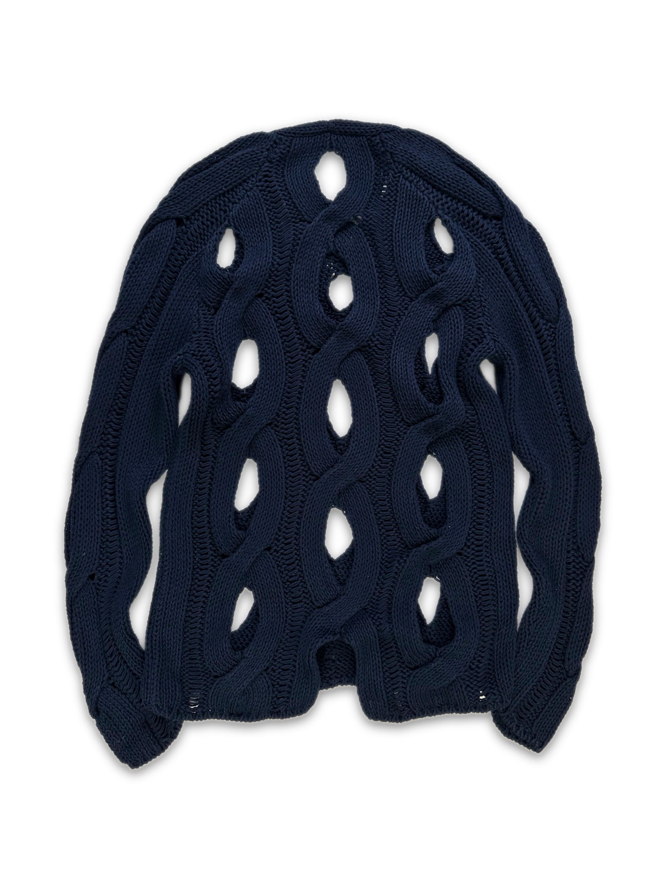 00s Helmut Lang ‘Braided’ Navy Blue Cut Out Knitted Sweater