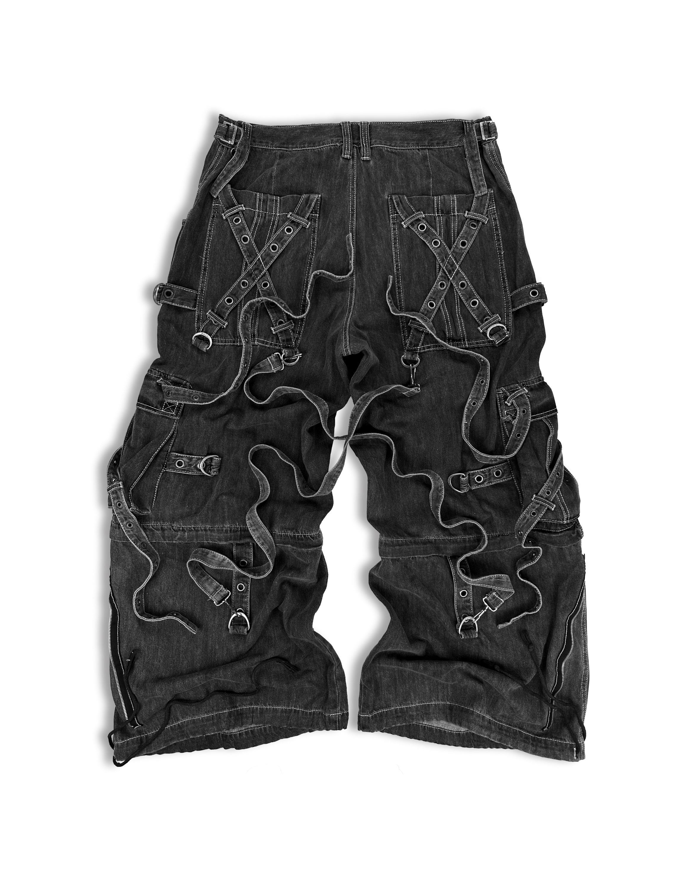 00s Tripp NYC ‘Raver’ Bondage Strap Flared Cut Grey Denim