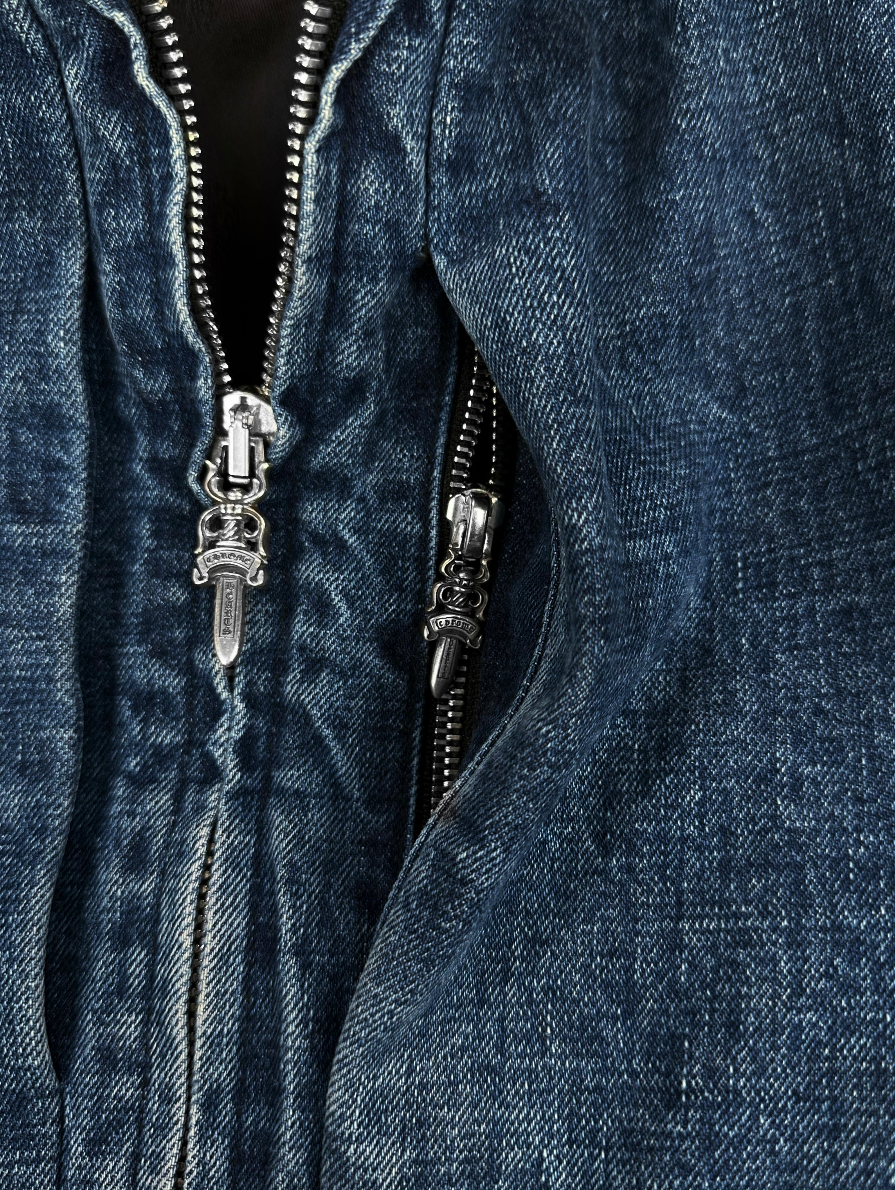 Chrome Hearts Dagger Zip Blue Washed Denim Work Jacket