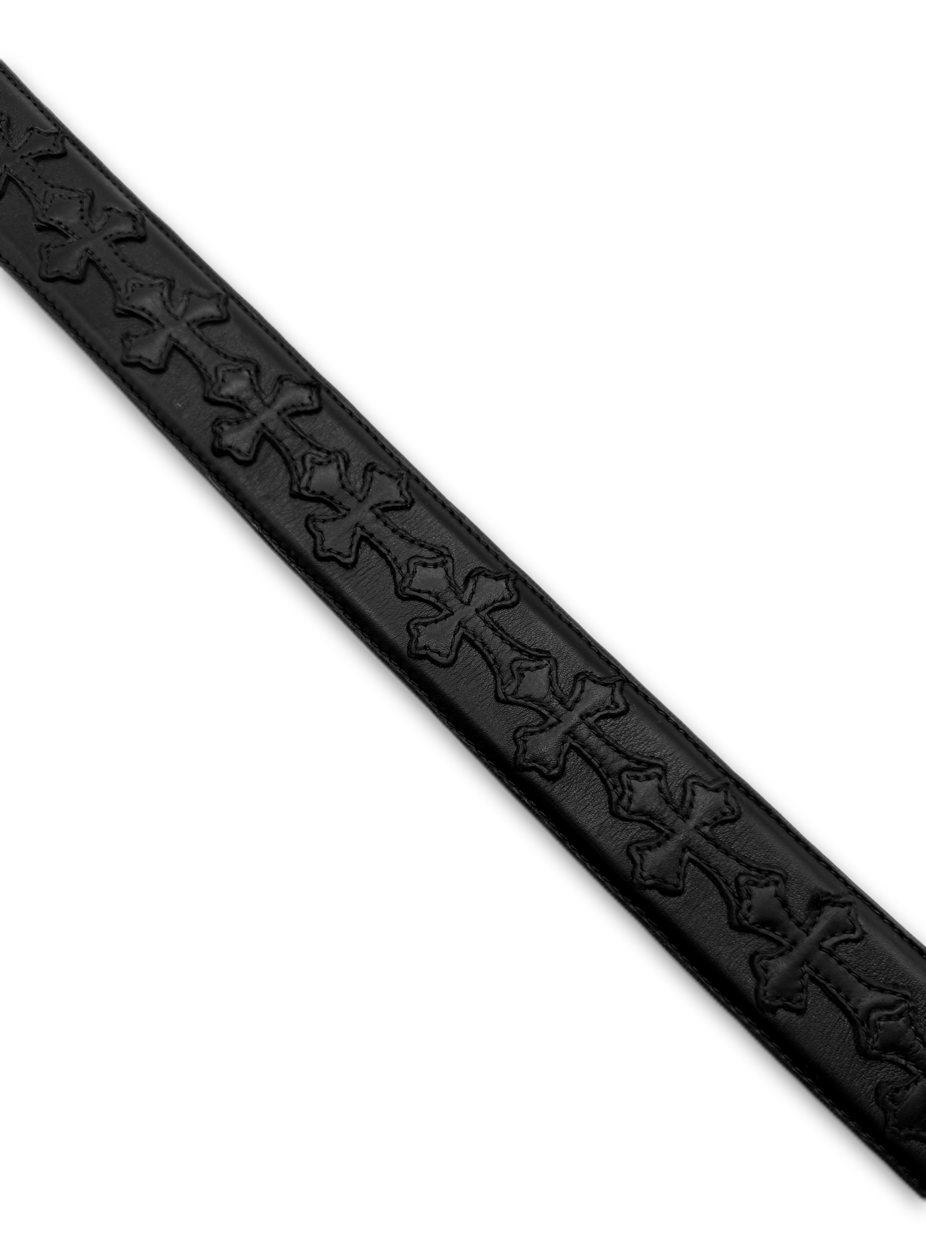 Chrome Hearts Cemetery Cross Patch Black Destroyer Leather Belt Strap