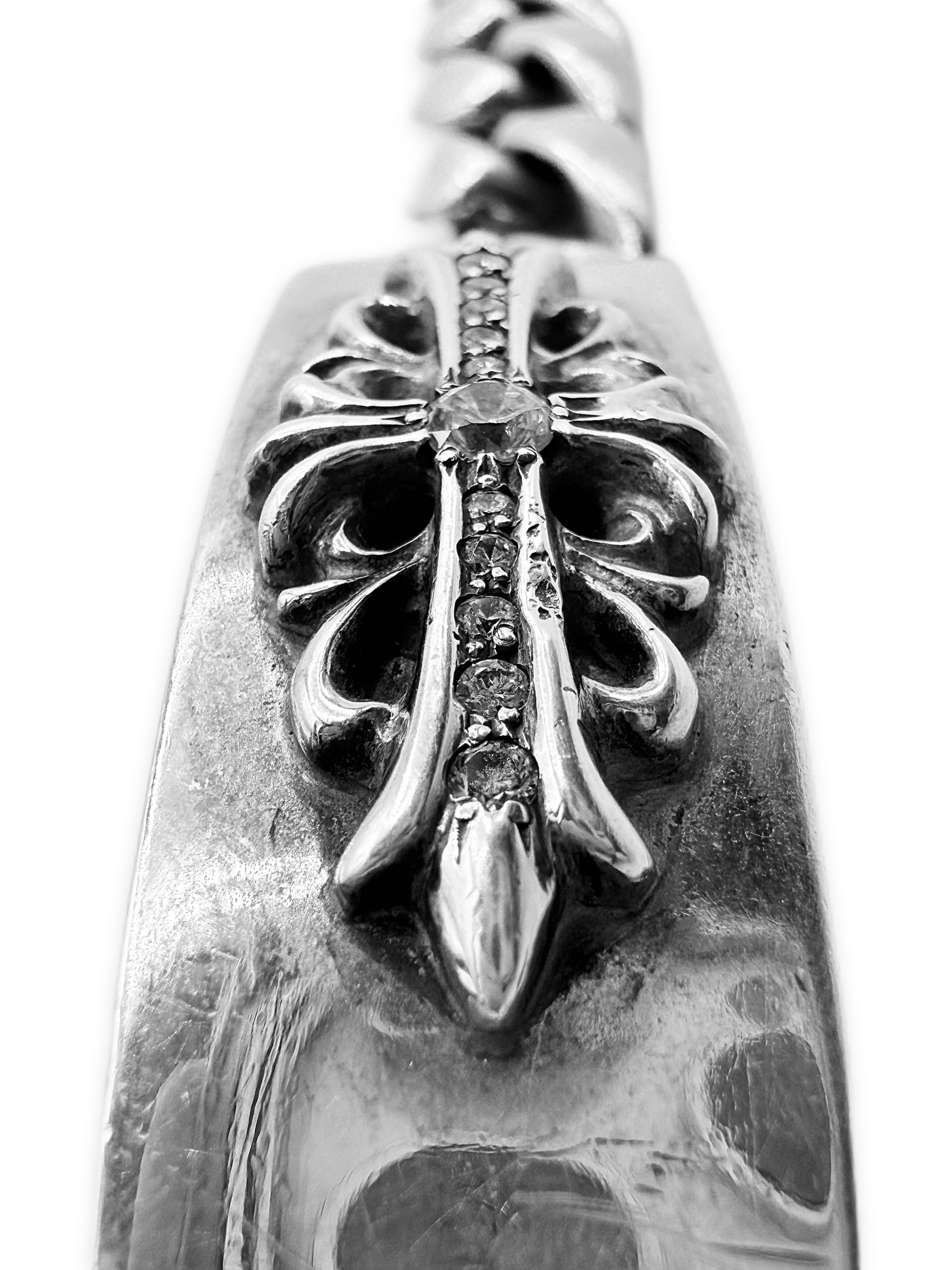 Chrome Hearts Diamond Factory Set ID Cuban Link .925 Silver Bracelet