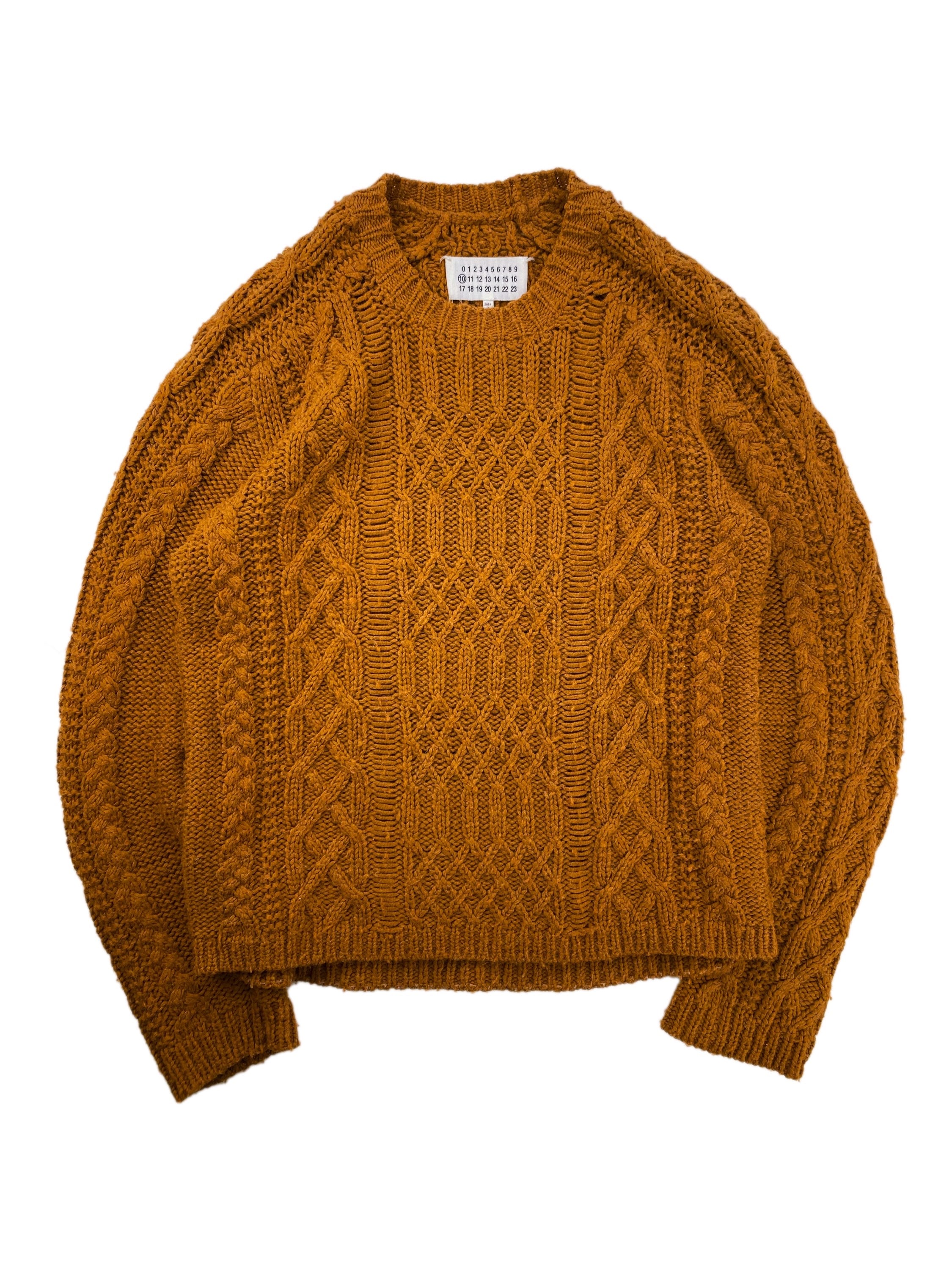 AW16 Maison Margiela Tan Cable Knit Loose Gauge Knit Sweater