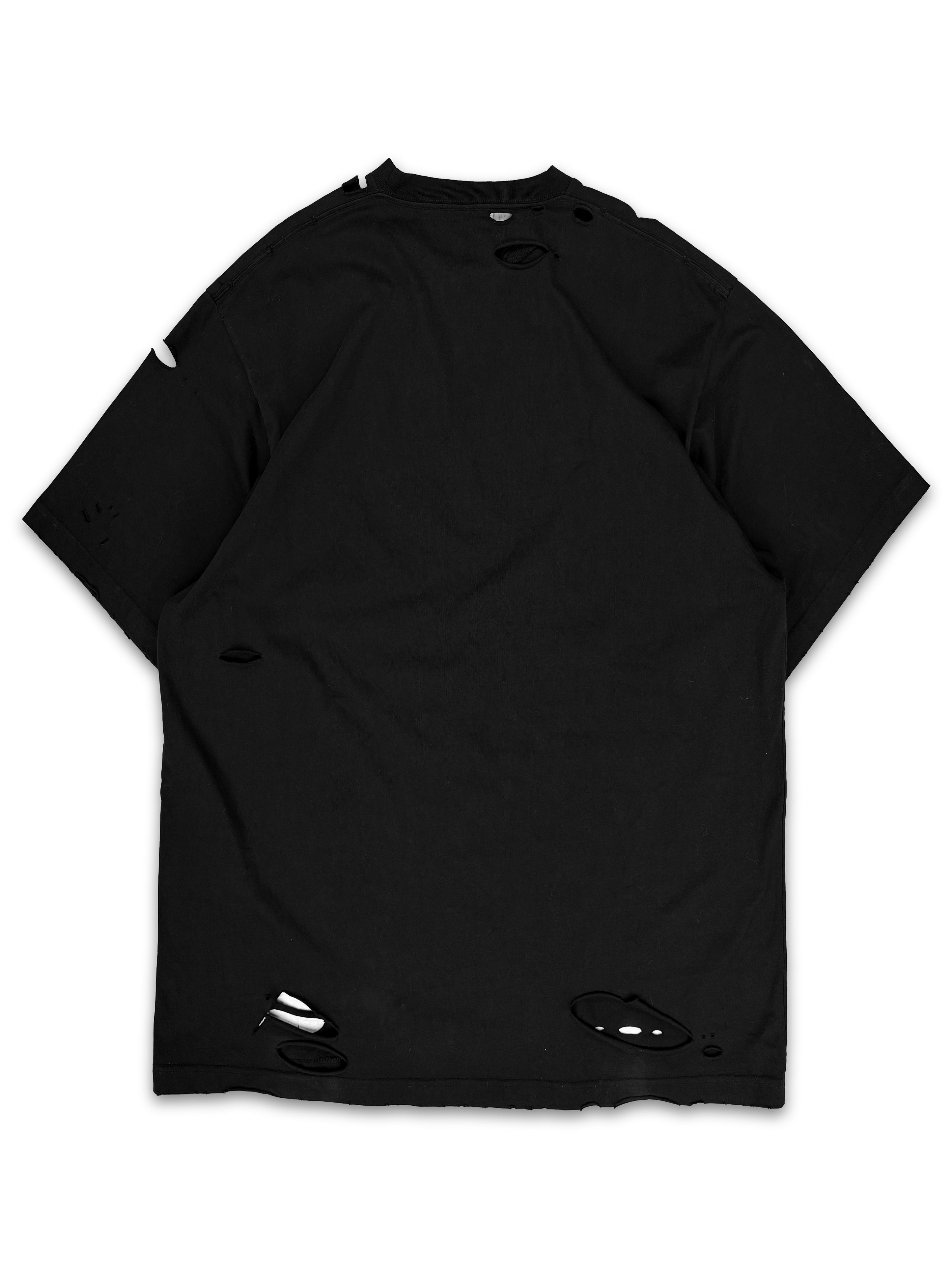 AW21 Balenciaga Distressed ‘Caps’ Logo Black T-Shirt