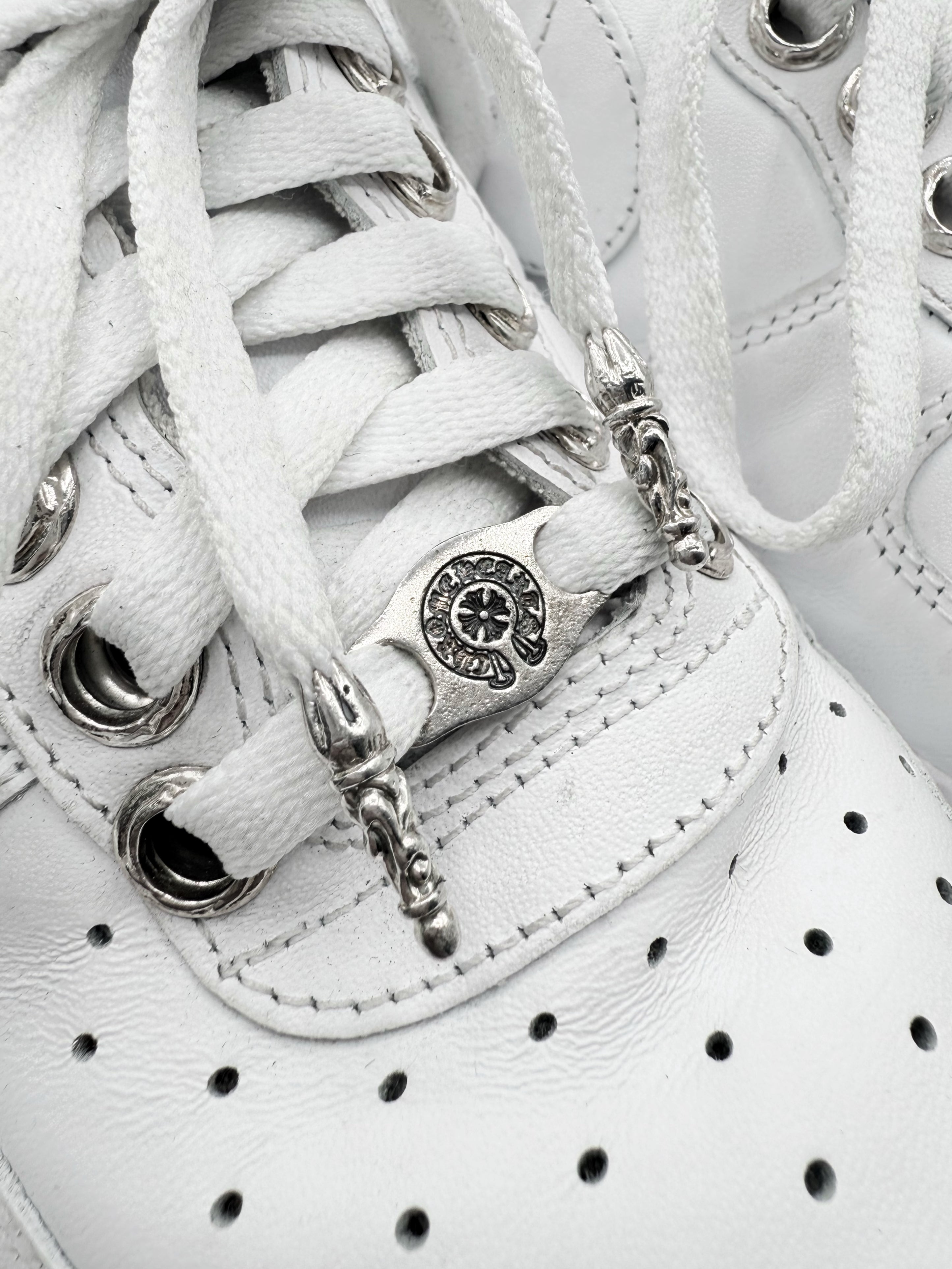 Chrome Hearts Air Force 1 Dagger Lace Locks White Leather Sneakers