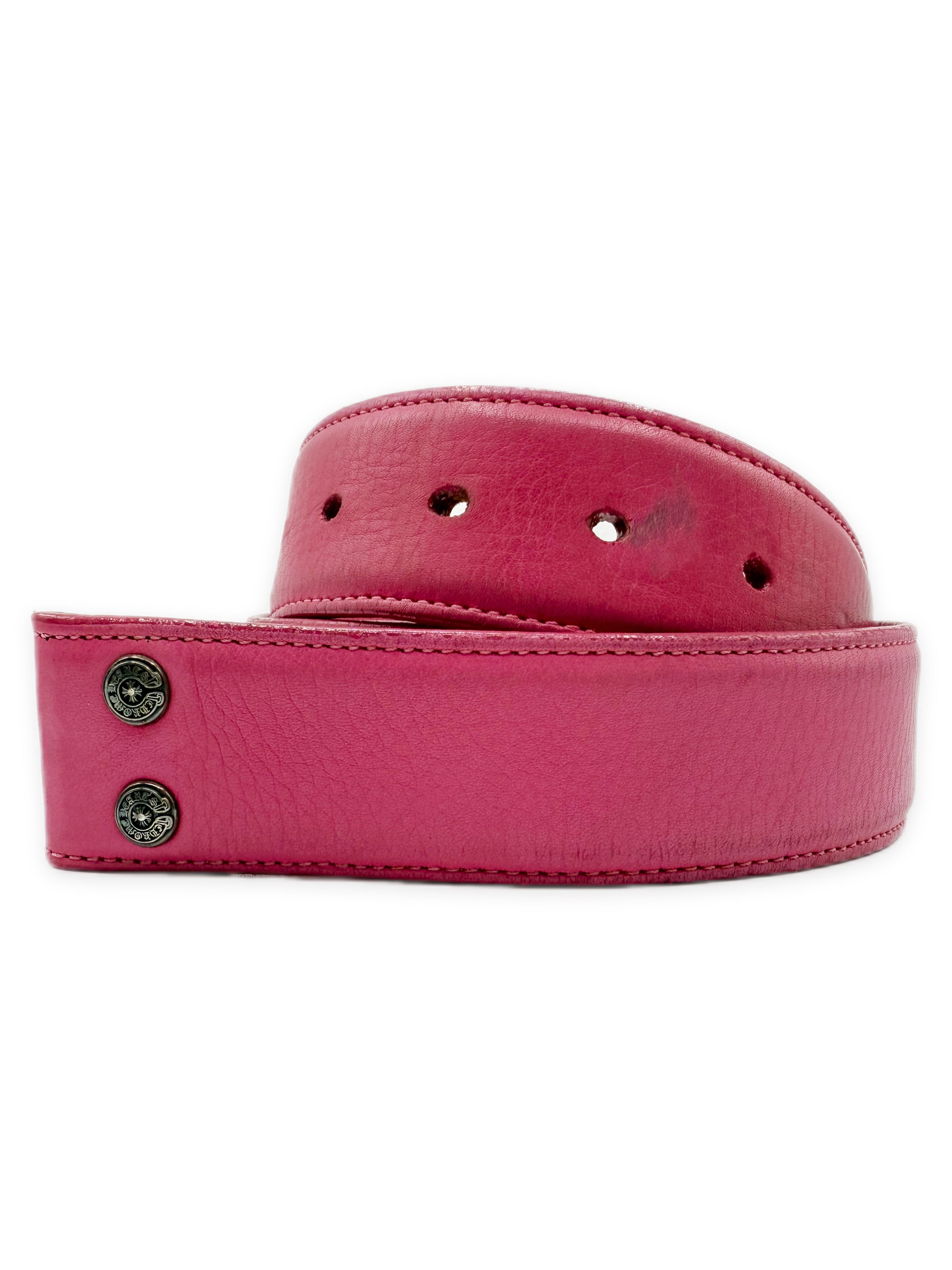 Chrome Hearts Pink Leather .925 Silver Belt Strap