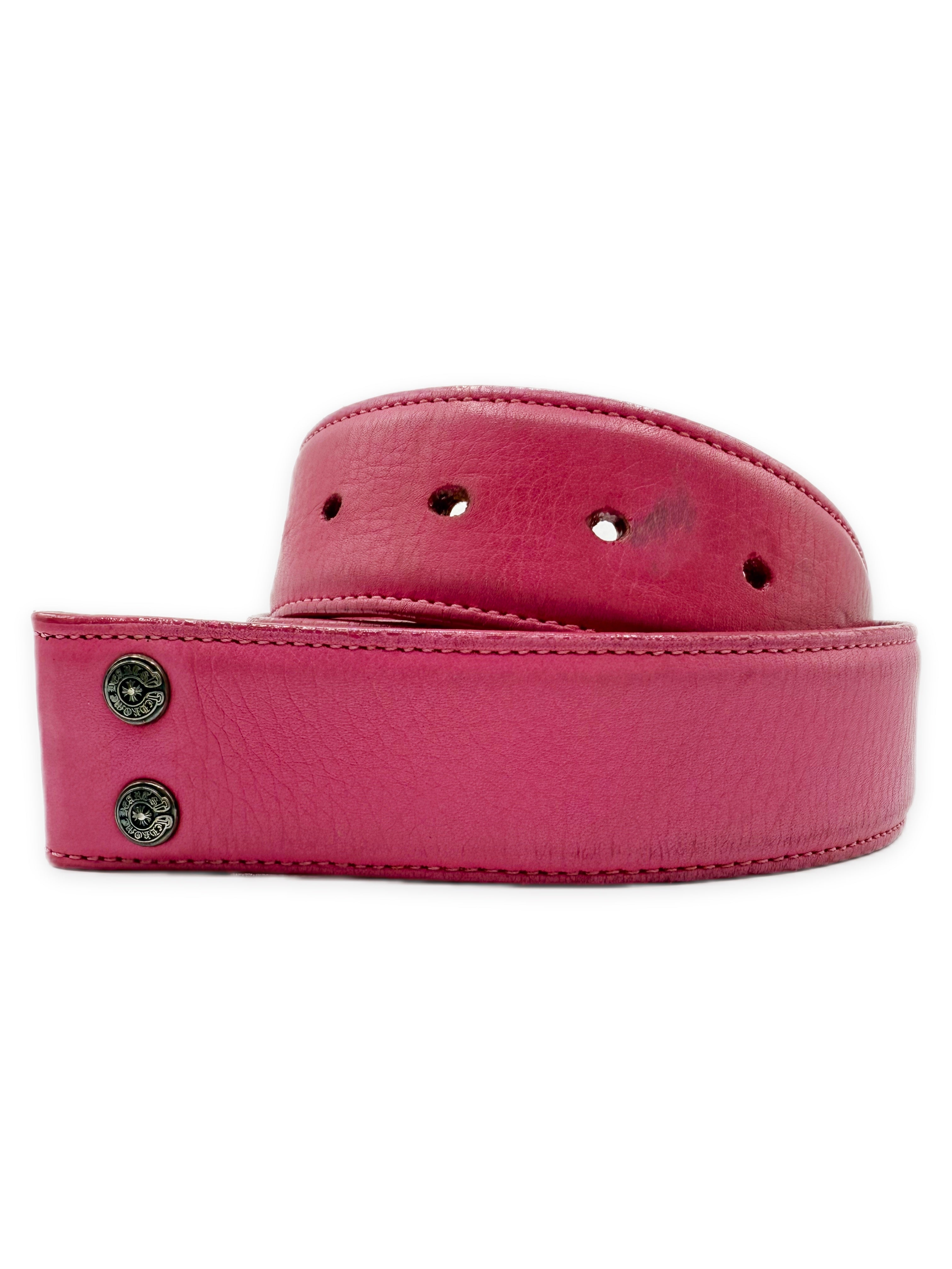 Chrome Hearts Pink Leather .925 Silver Belt Strap