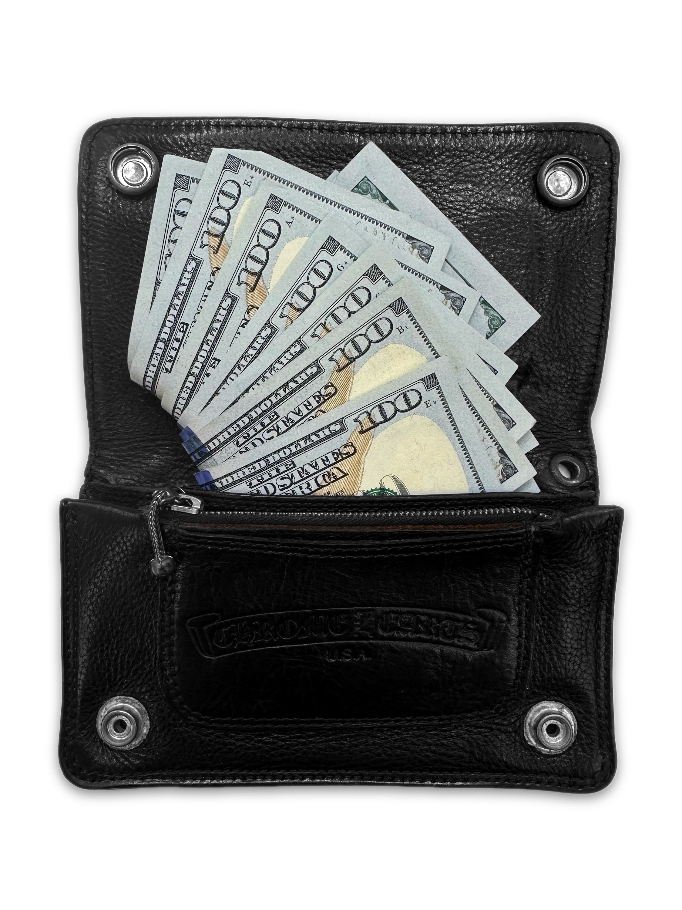 00s Chrome Hearts ‘Claw’ Motif .925 Silver Black Leather Bifold Wallet