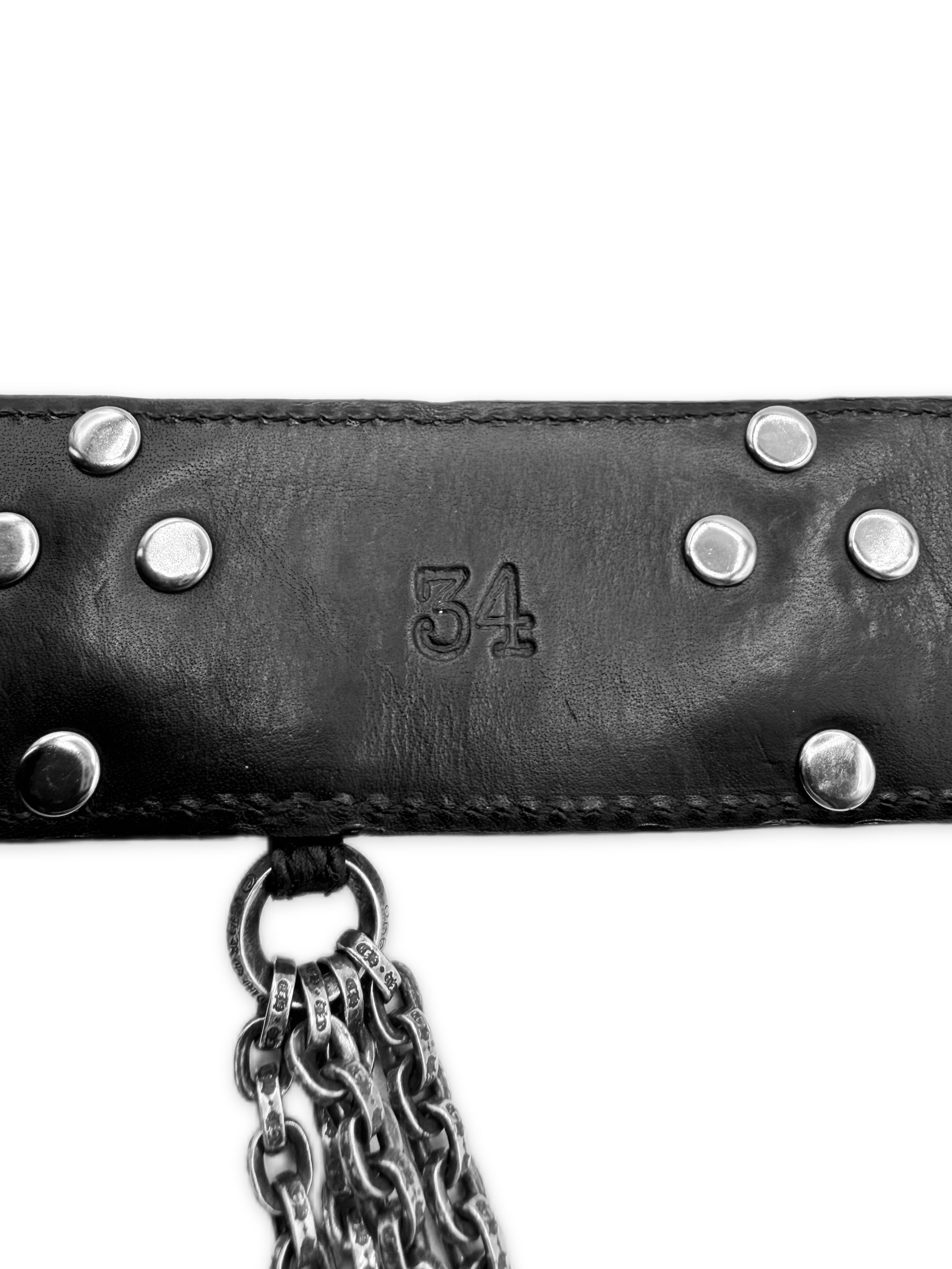 Chrome Hearts Cemetery Cross Strap Paperchain Charm Leather Belt Strap